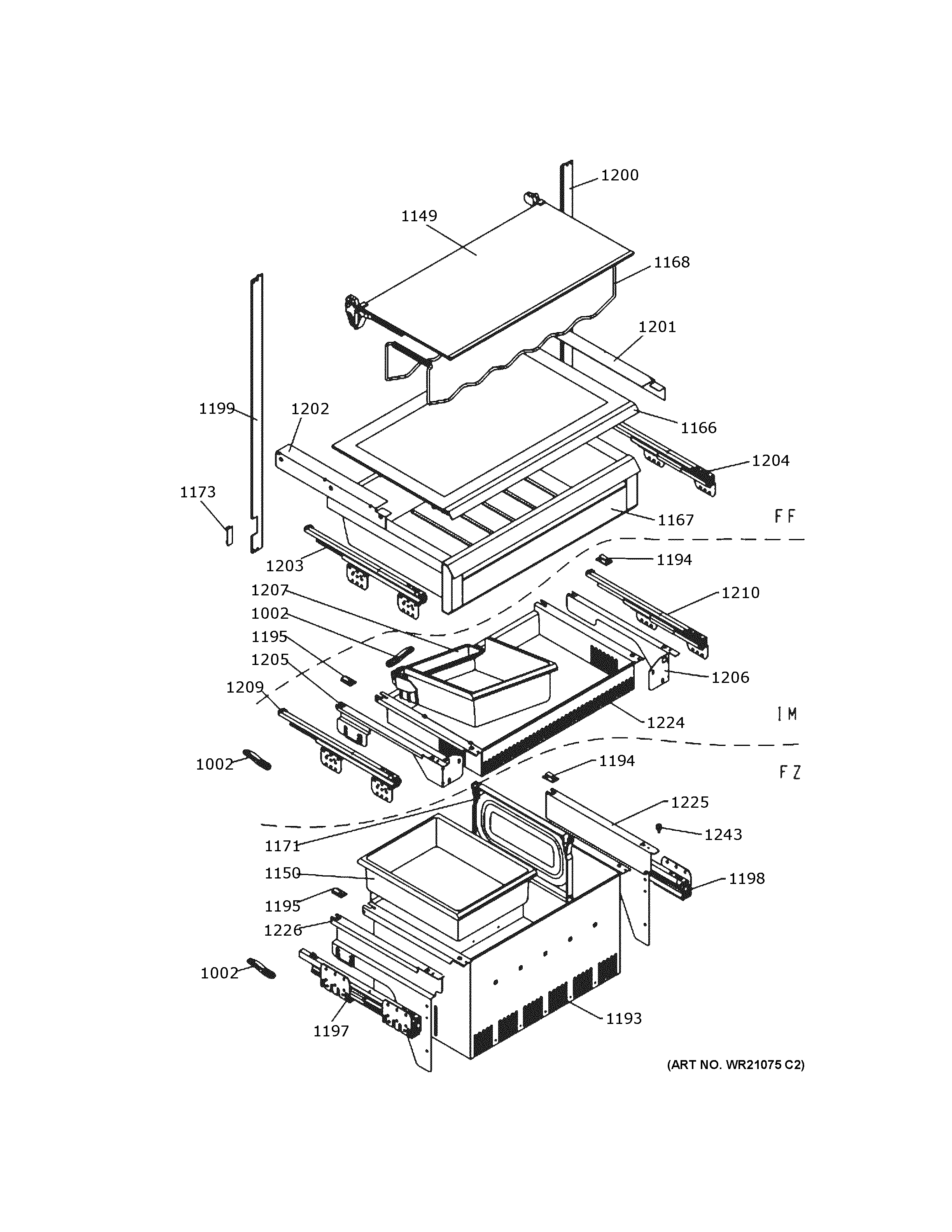 GE ZIC30GNDAII shelves & drawers diagram