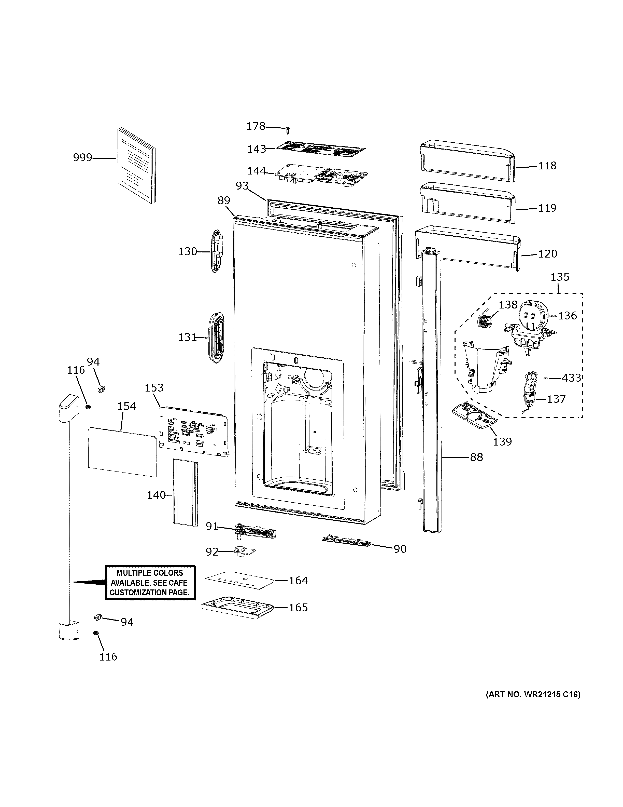 GE CVE28DP3NCD1 dispenser door diagram