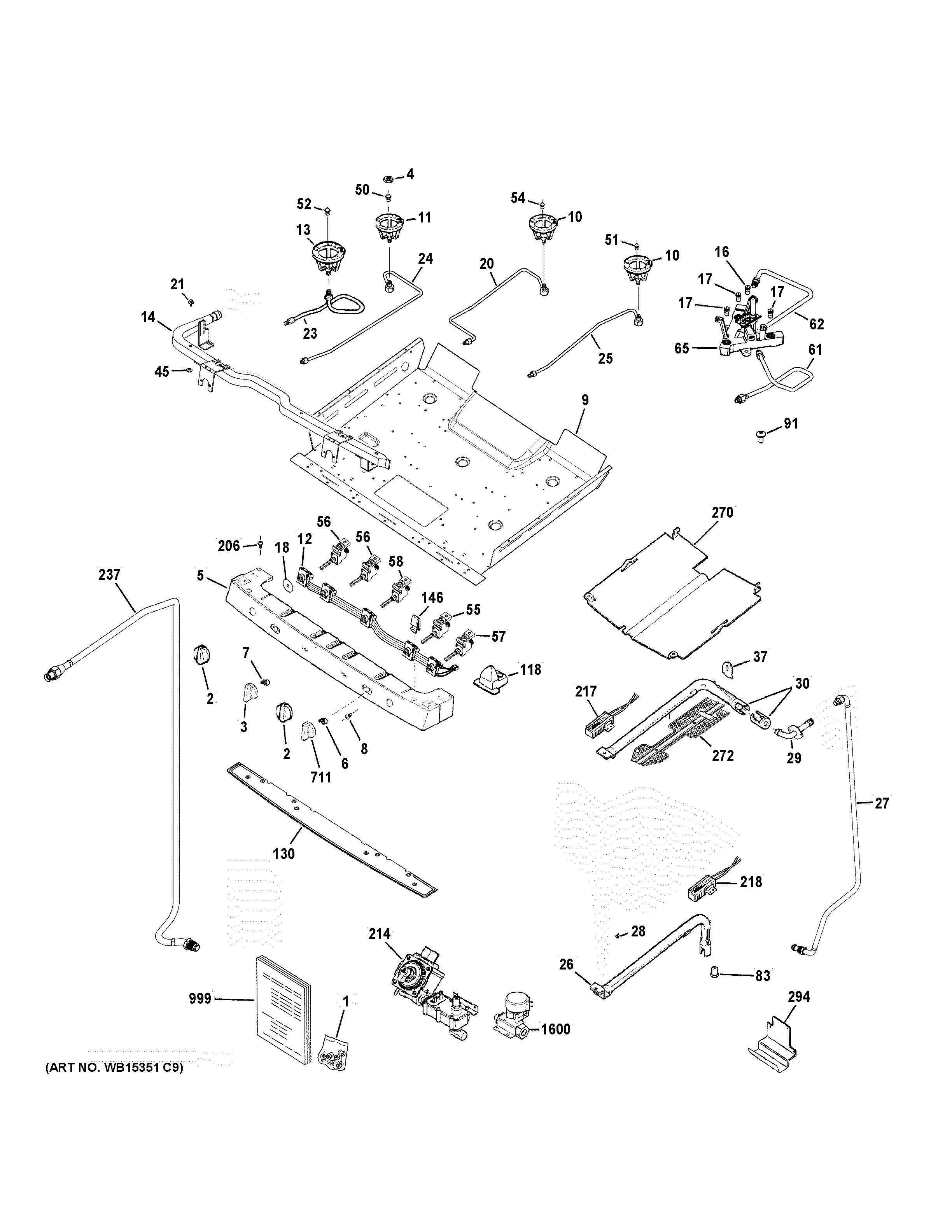 GE PGB940SEF1SS gas & burner parts diagram