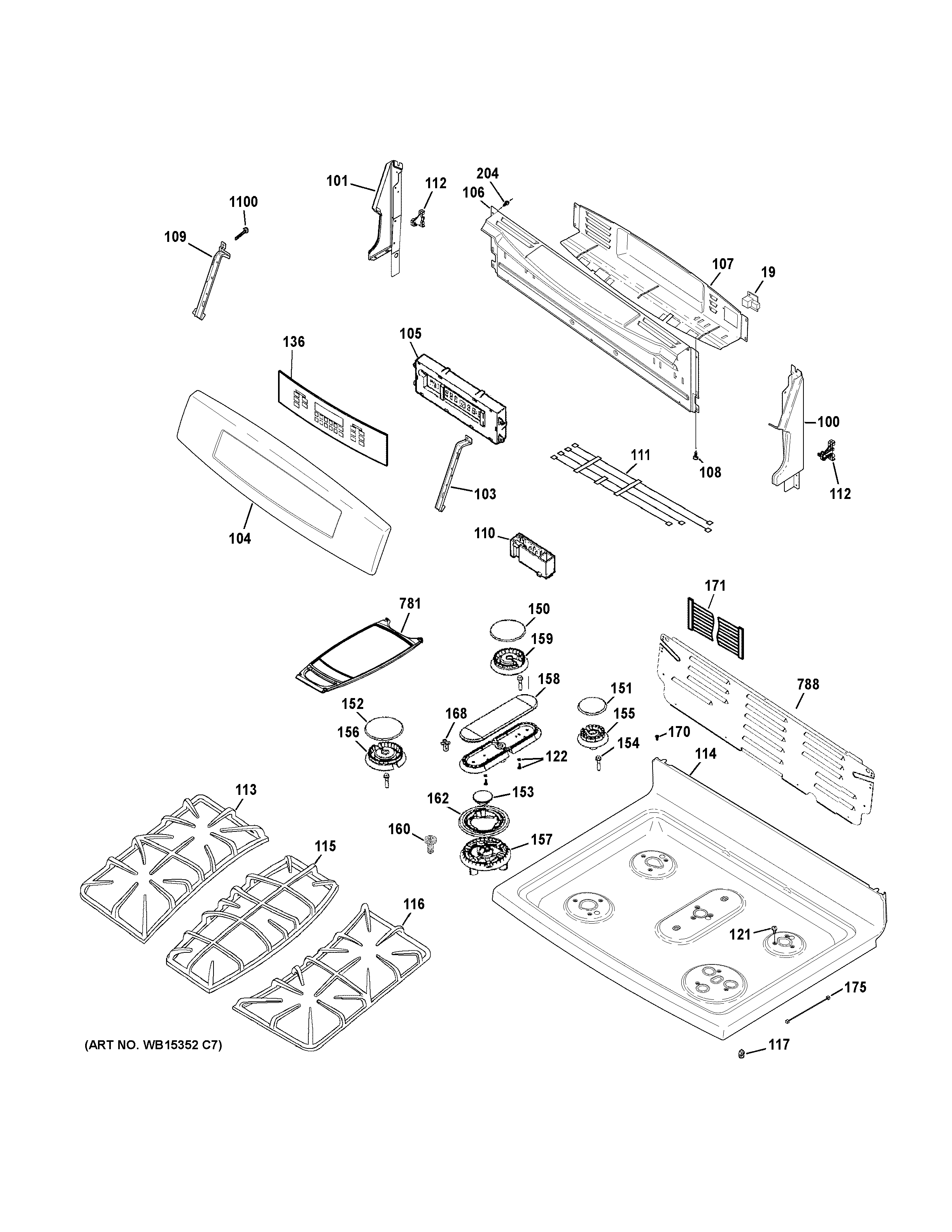 GE PGB940SEF1SS control panel & cooktop diagram