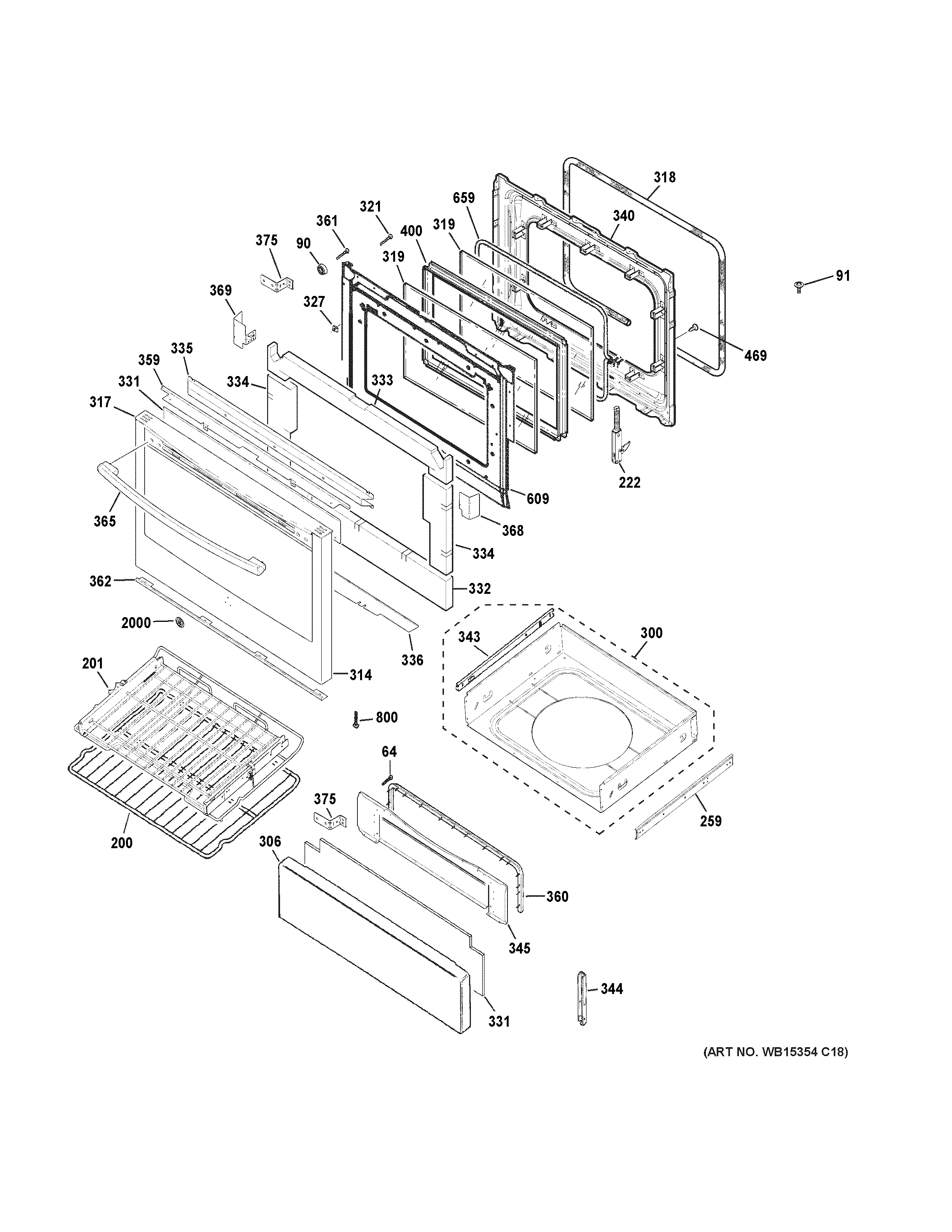 GE PGB940SEF1SS door & drawer parts diagram