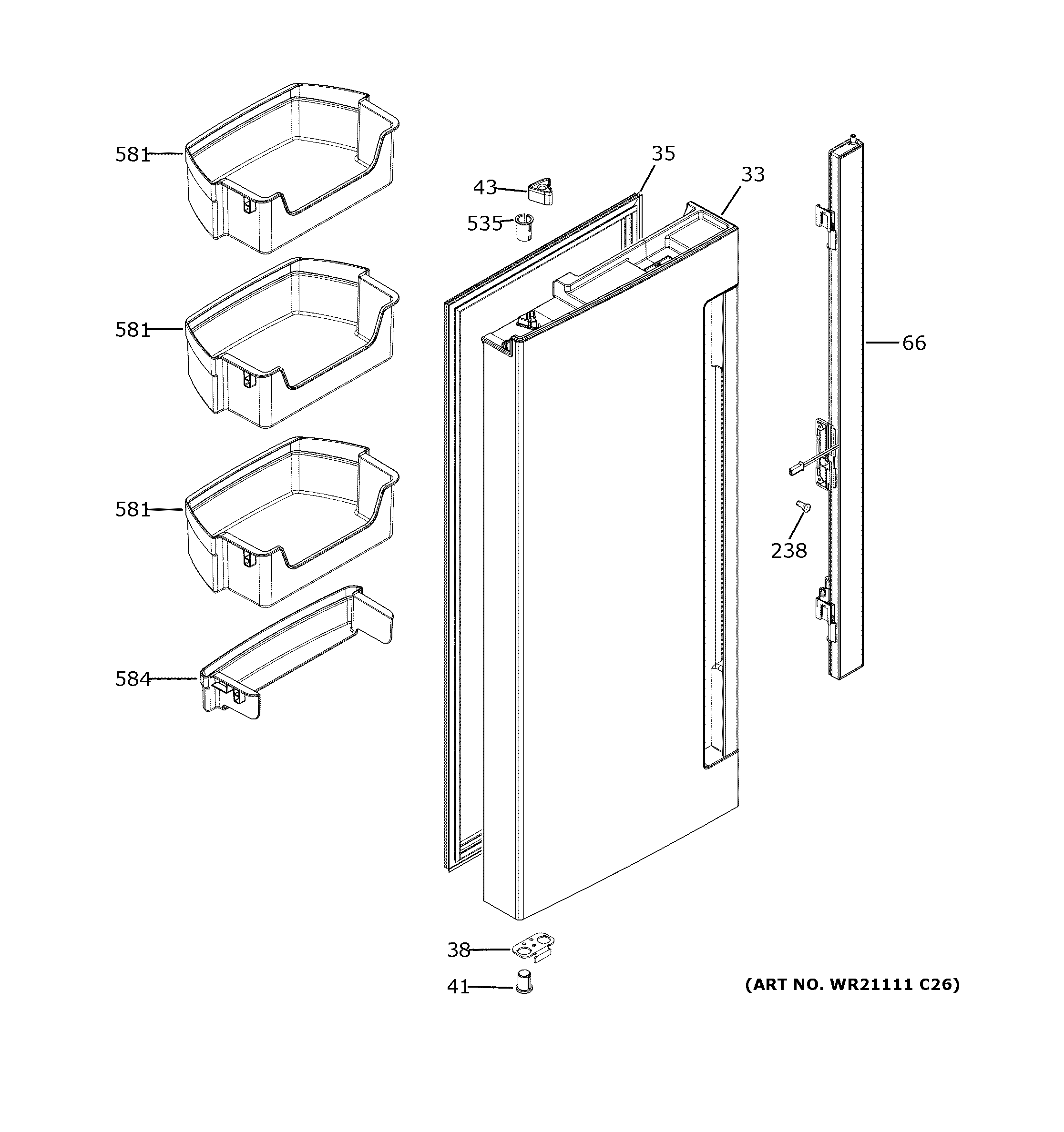 GE QNE27JYMXFFS fresh food door - lh diagram