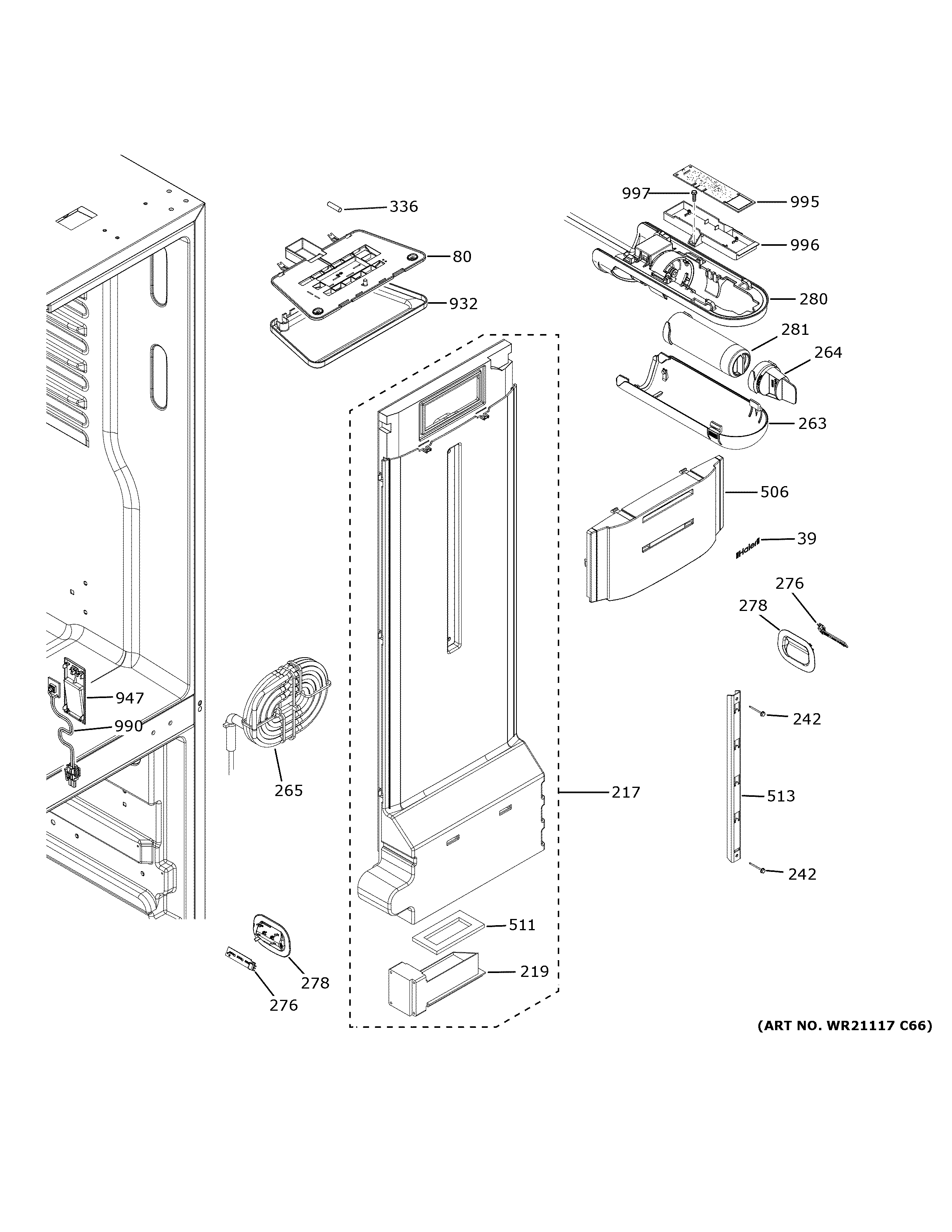GE QNE27JYMXFFS fresh food section diagram