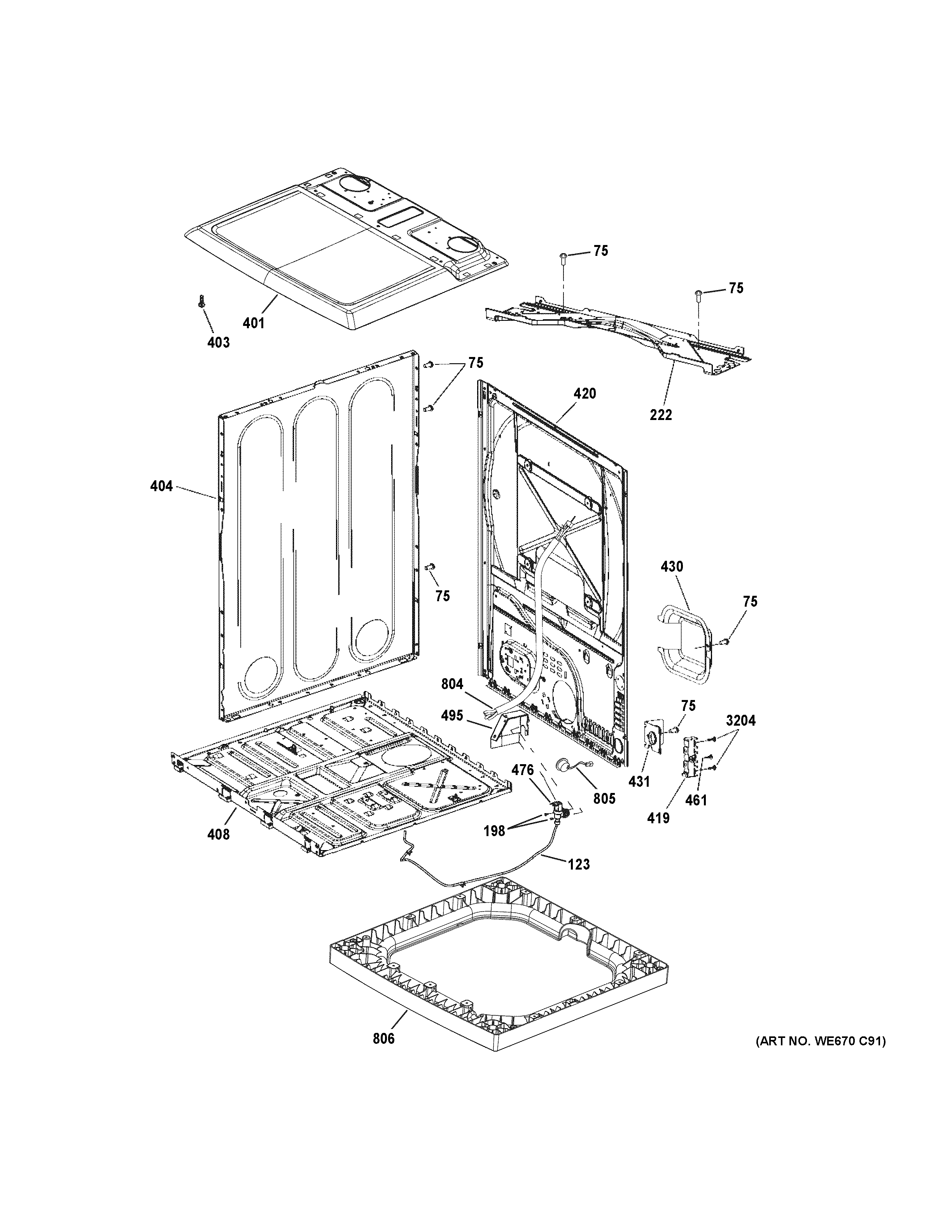 GE GTD75ECPL1DG cabinet & top panel diagram