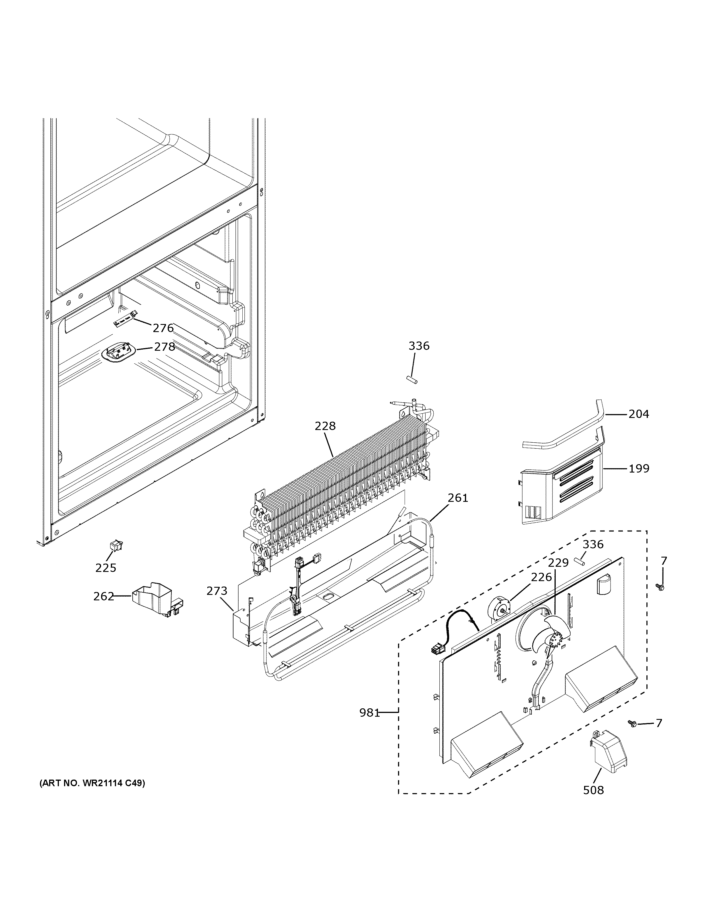 GE GBE21DGKVRBB freezer section diagram