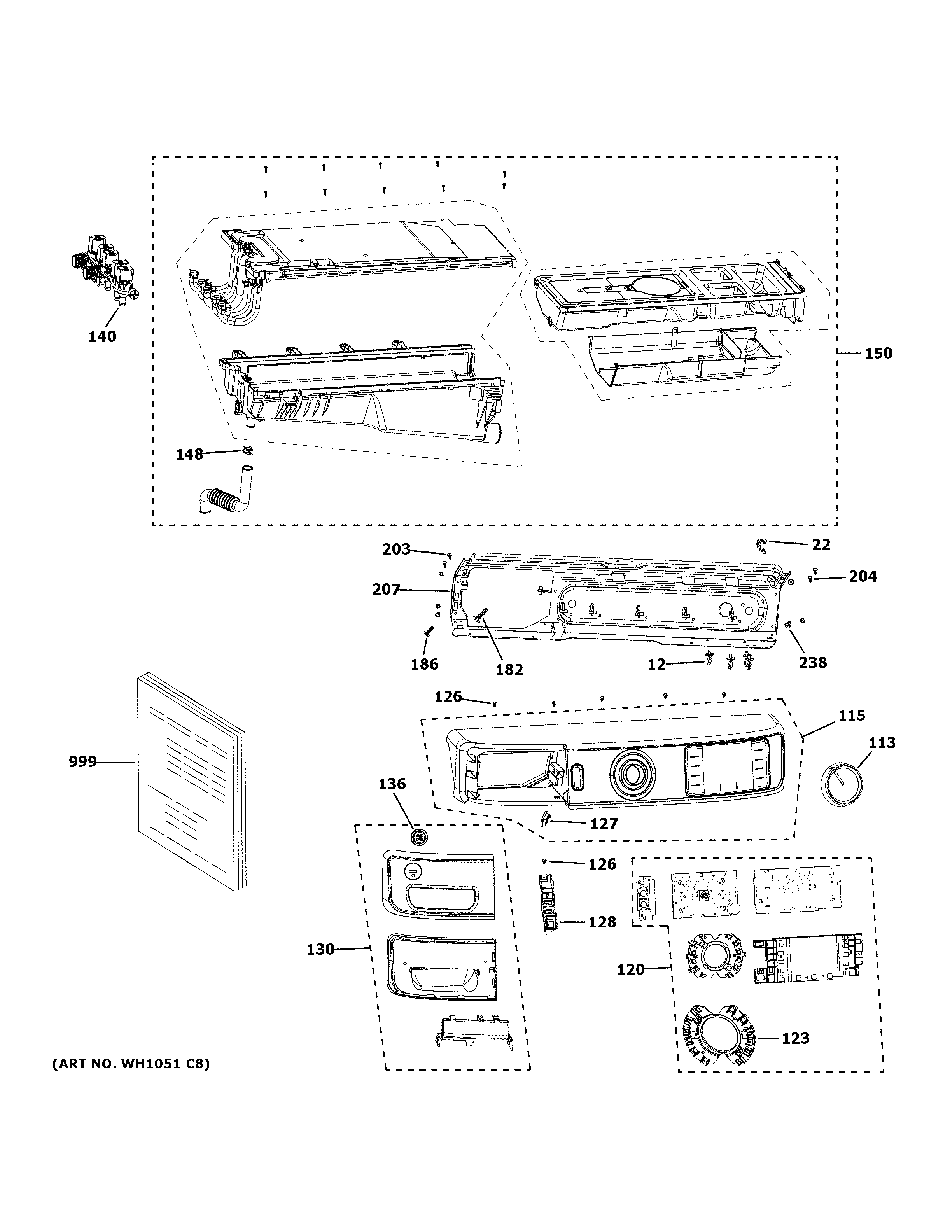 GE GFW850SPN1RS controls & dispenser diagram