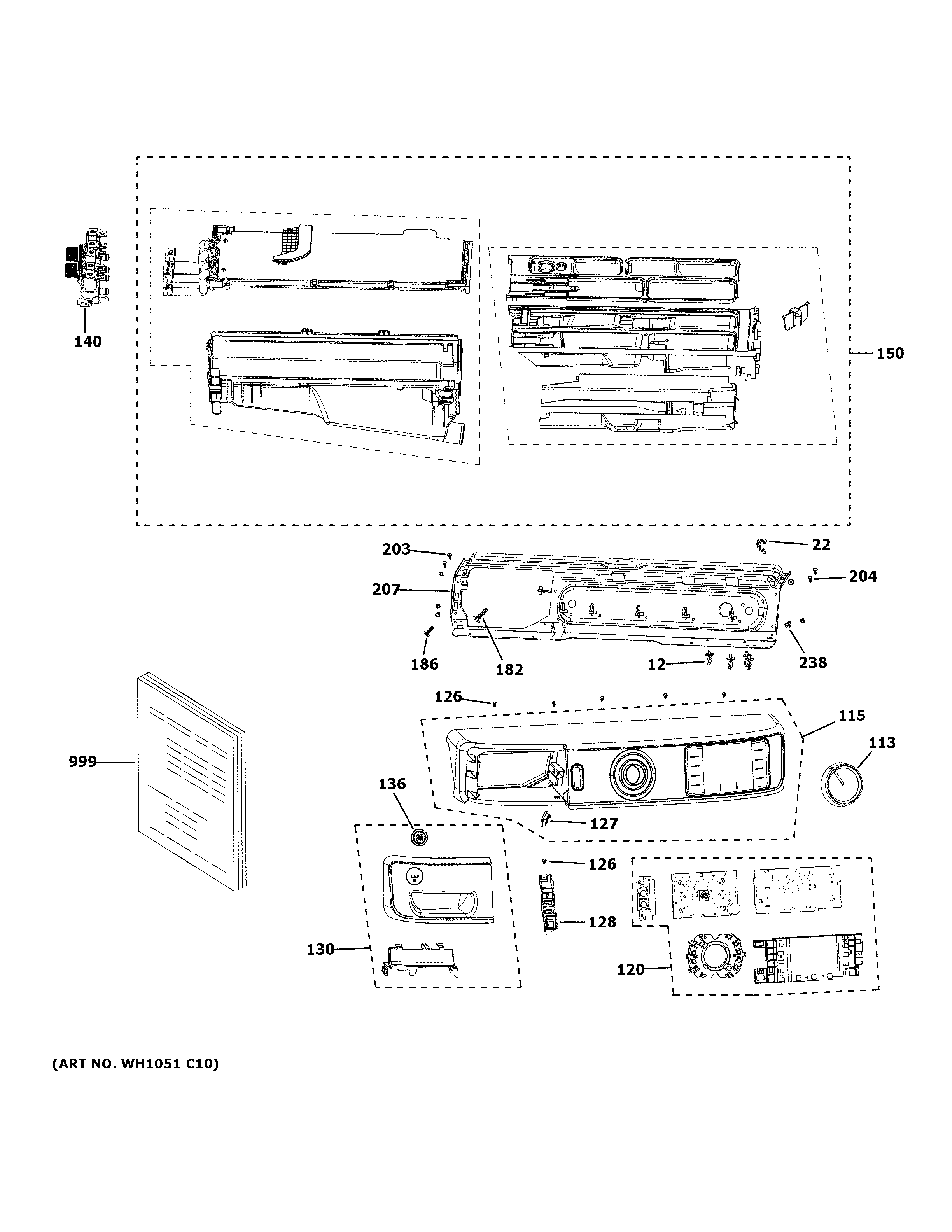 GE GFW550SSN1WW controls & dispenser diagram