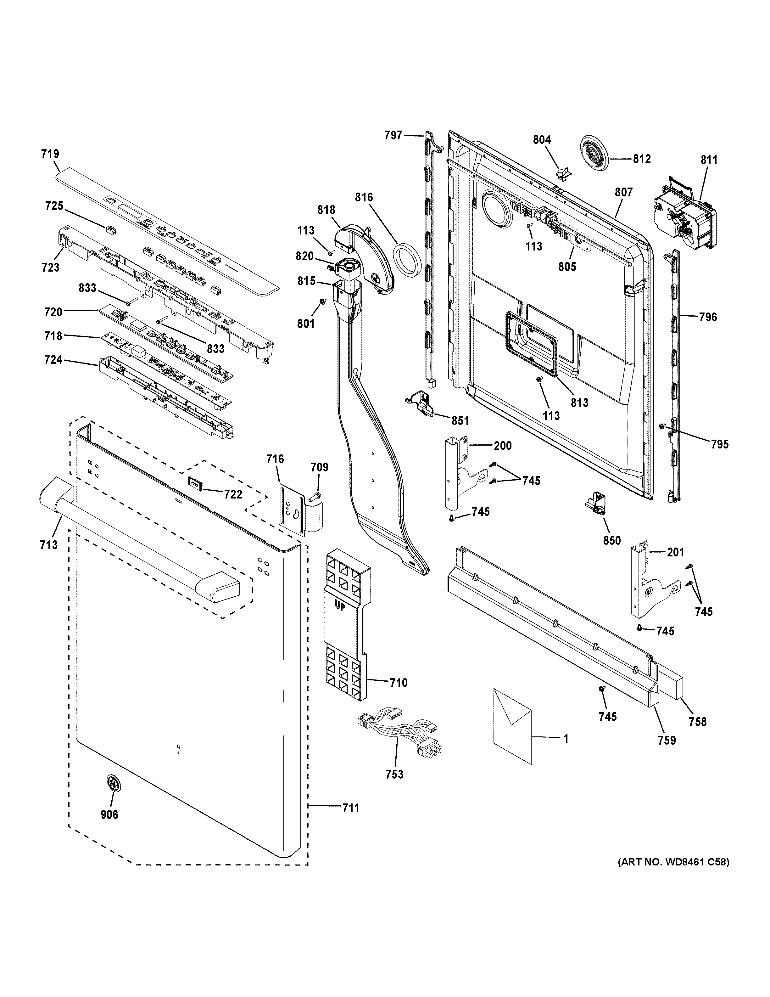 GE CDT706P2M5S1 escutcheon & door assembly diagram