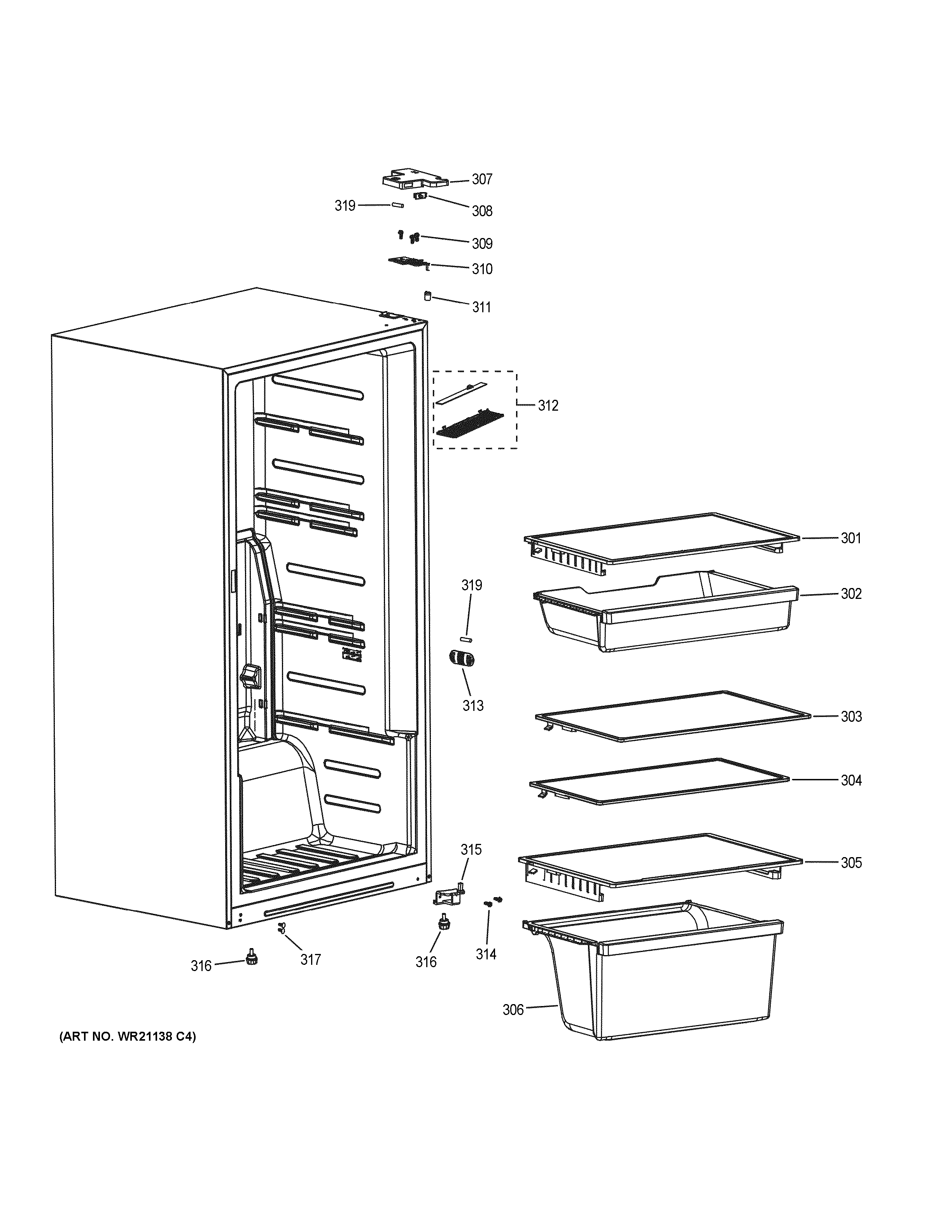GE FUF14DLREWW cabinet & shelves diagram