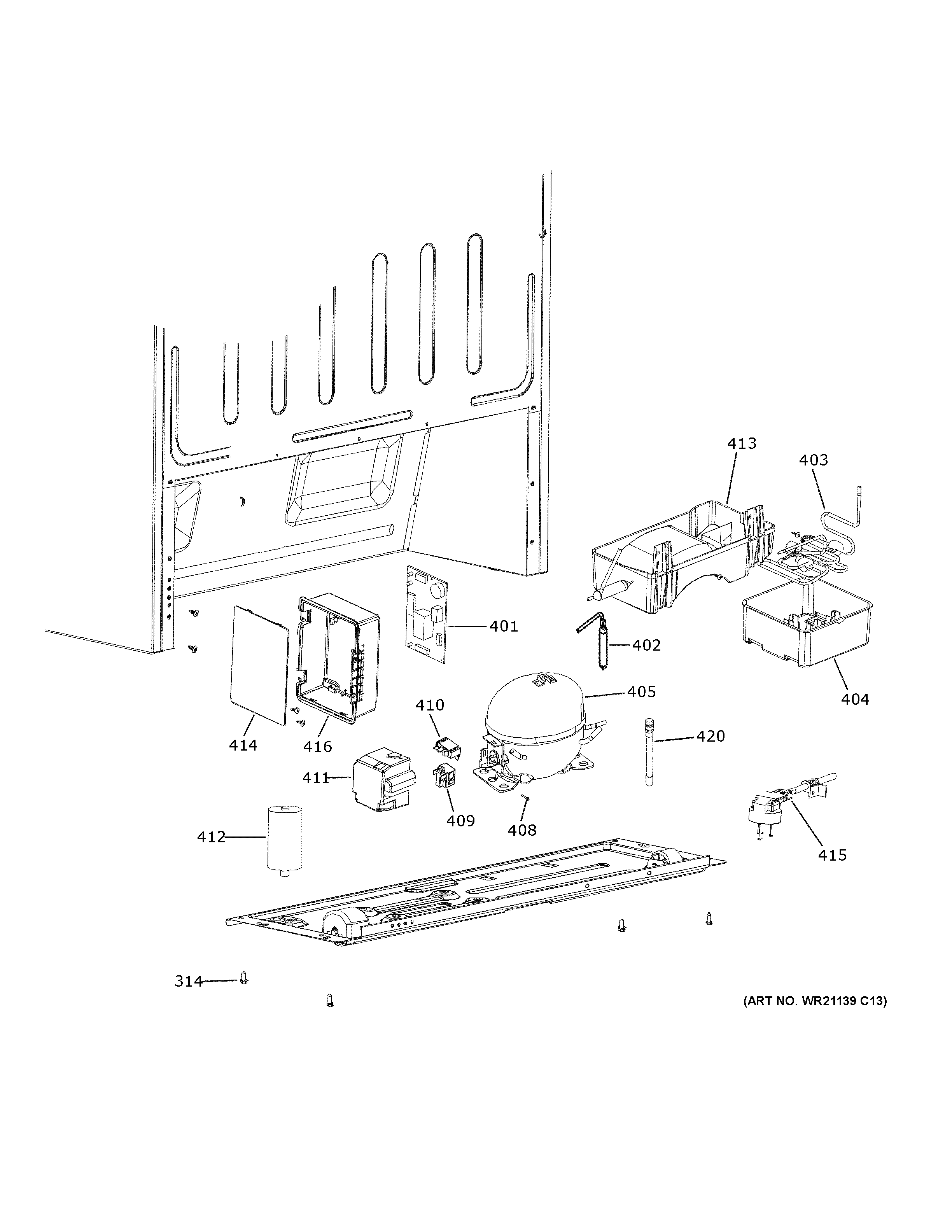 GE FUF14DLREWW machine compartment diagram