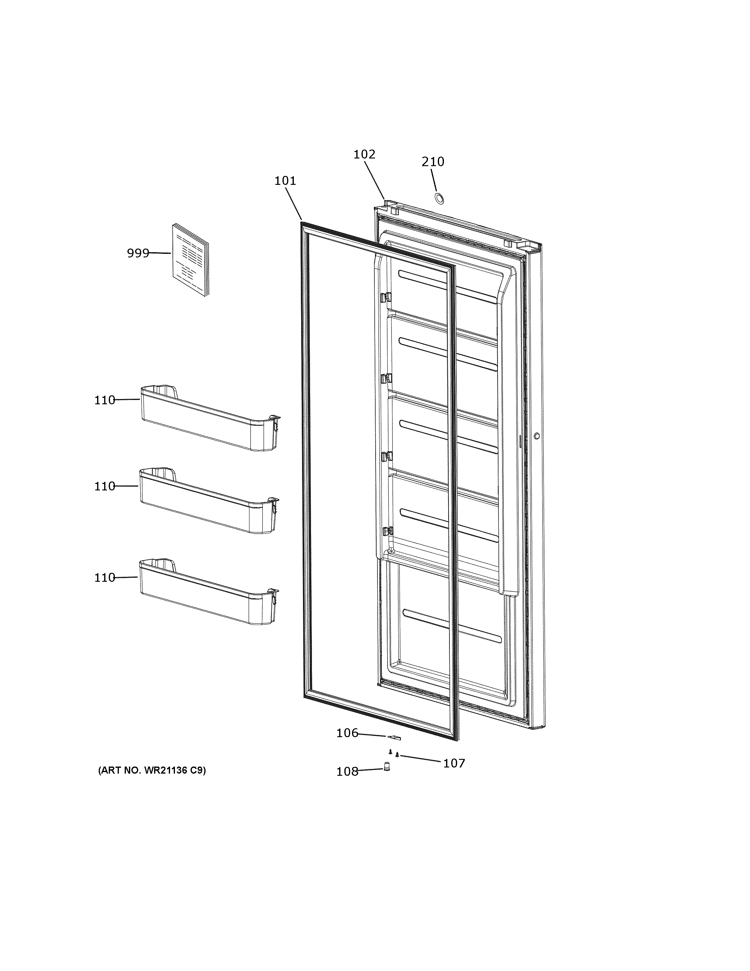 GE FUF14QRRBWW door diagram