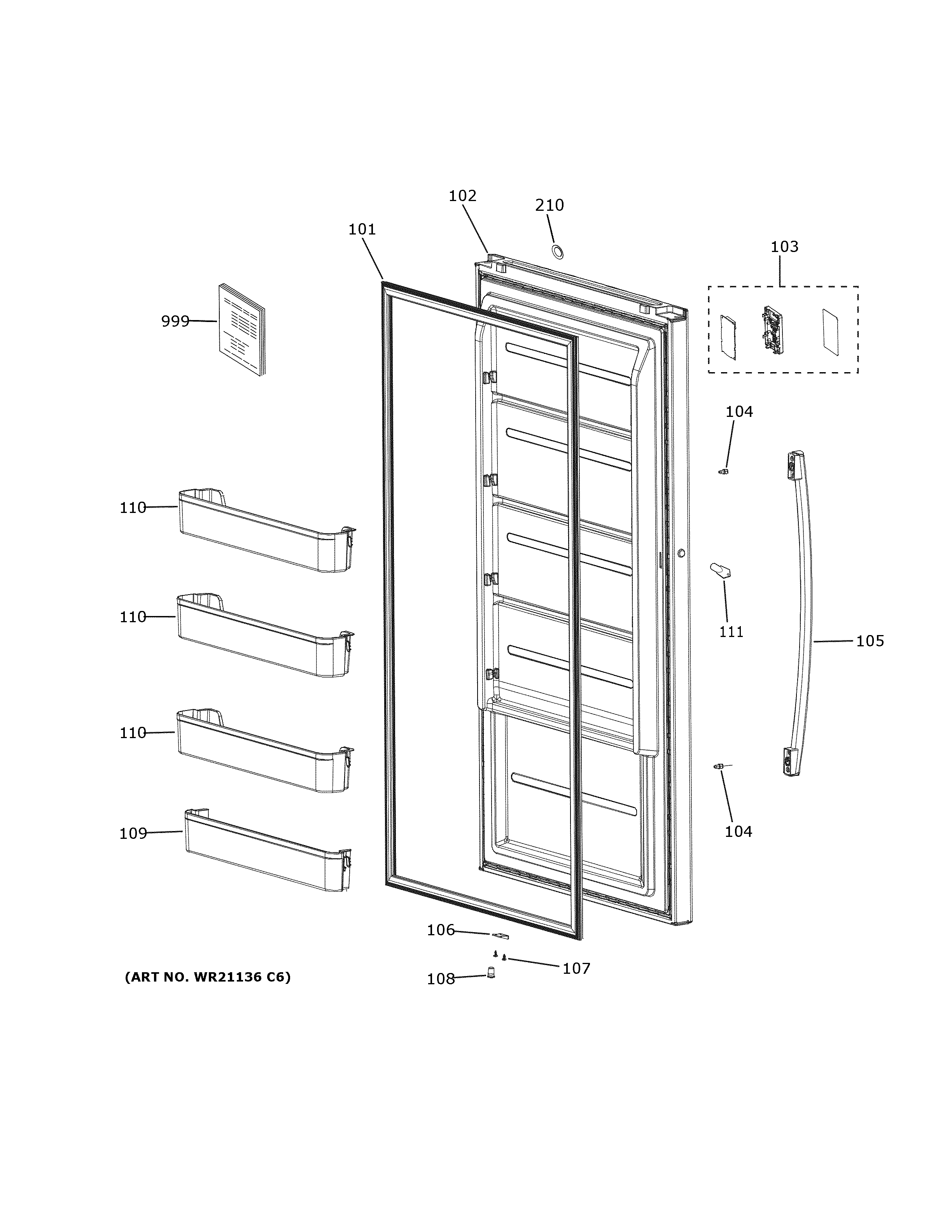 GE FUF17DLREWW door diagram