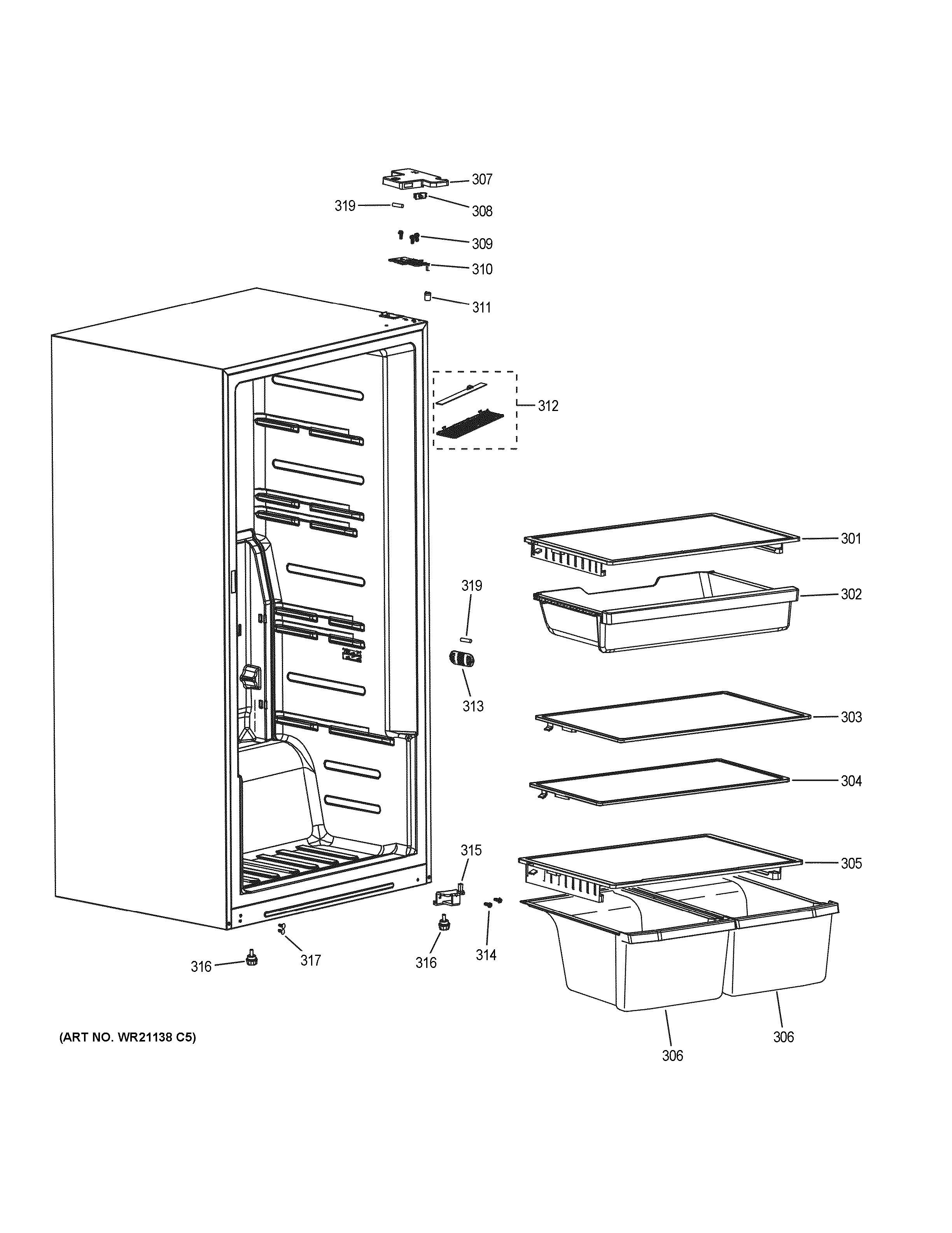 GE FUF17DLREWW cabinet & shelves diagram