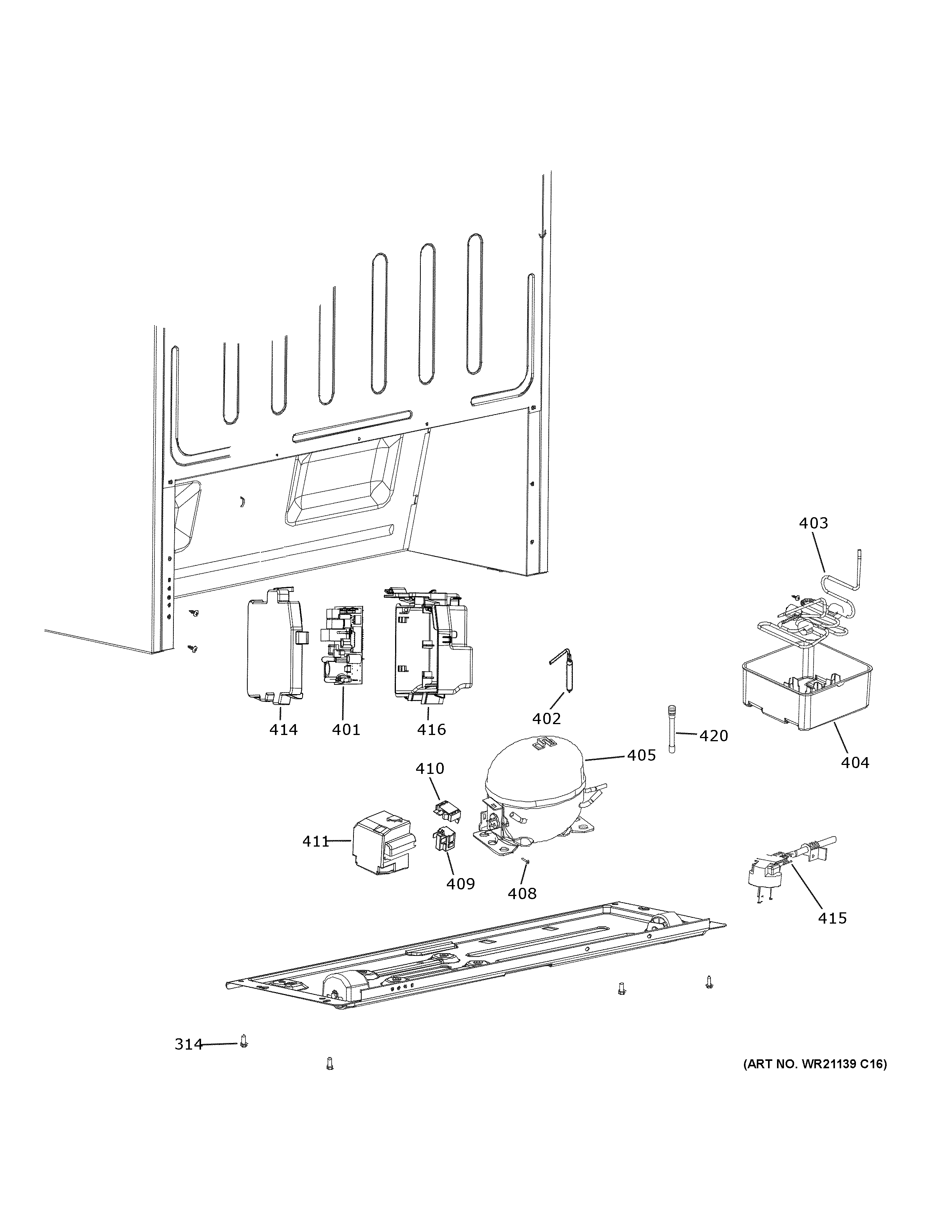 GE FUF21SMRFWW machine compartment diagram