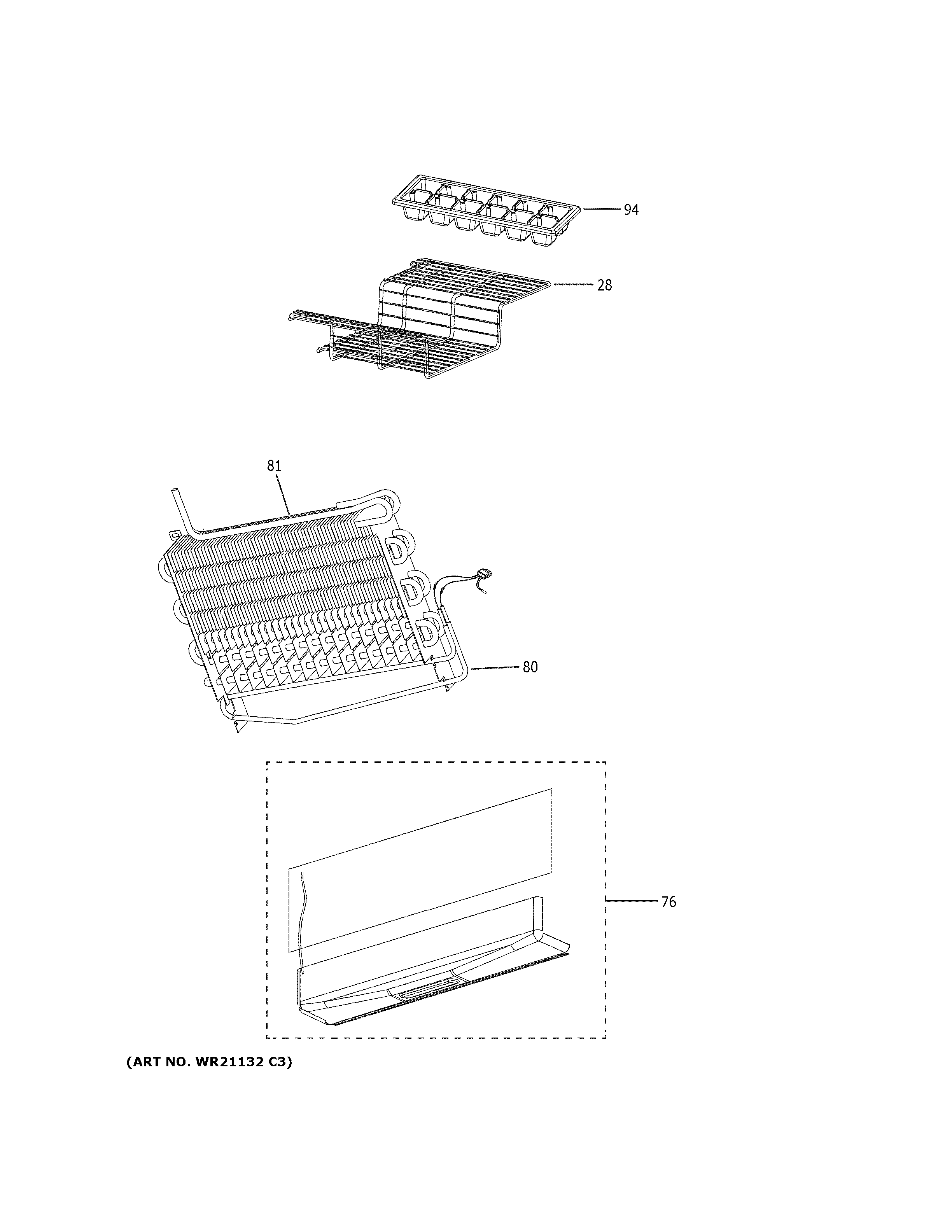 GE GPE12FGKEBB freezer section diagram