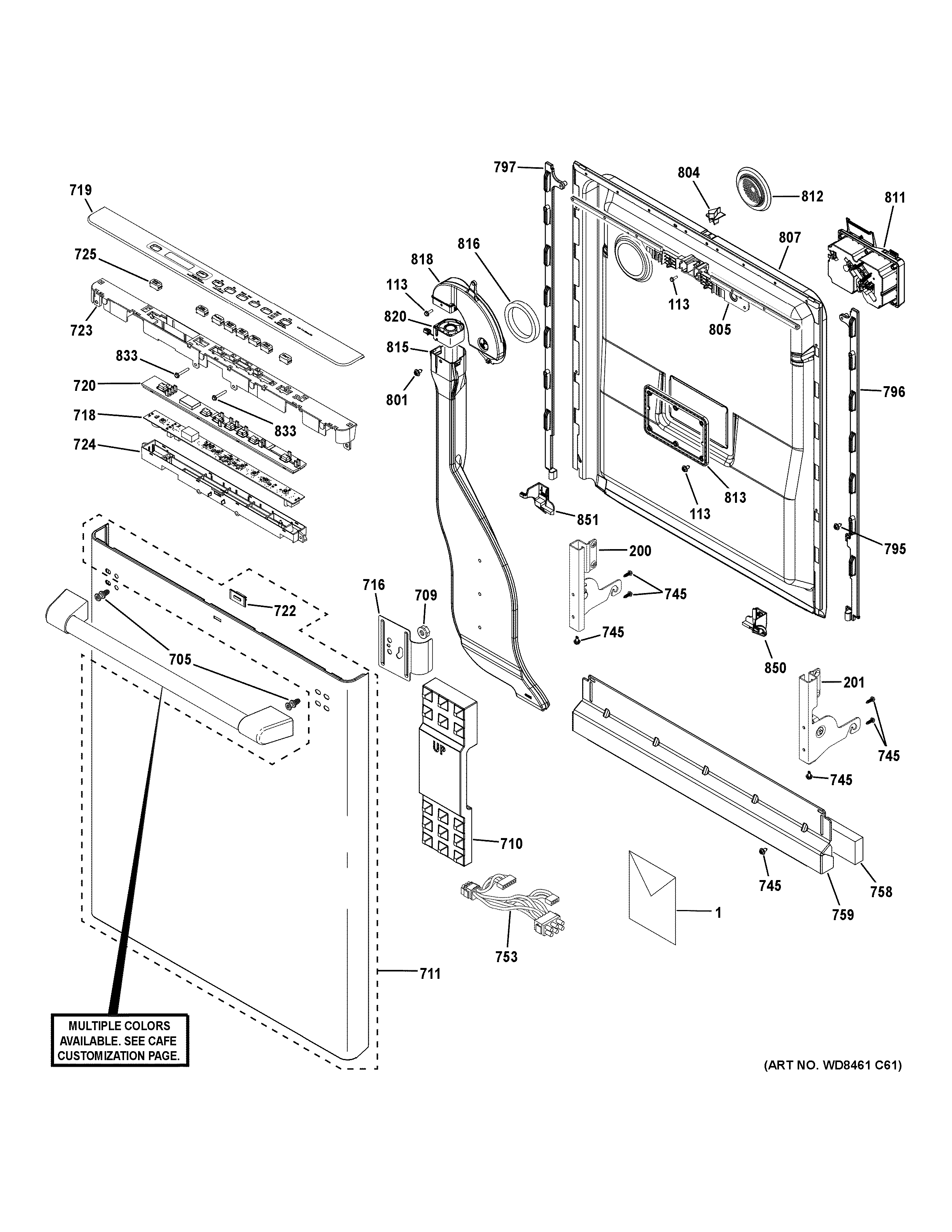GE CDT866P3M4D1 escutcheon & door assembly diagram