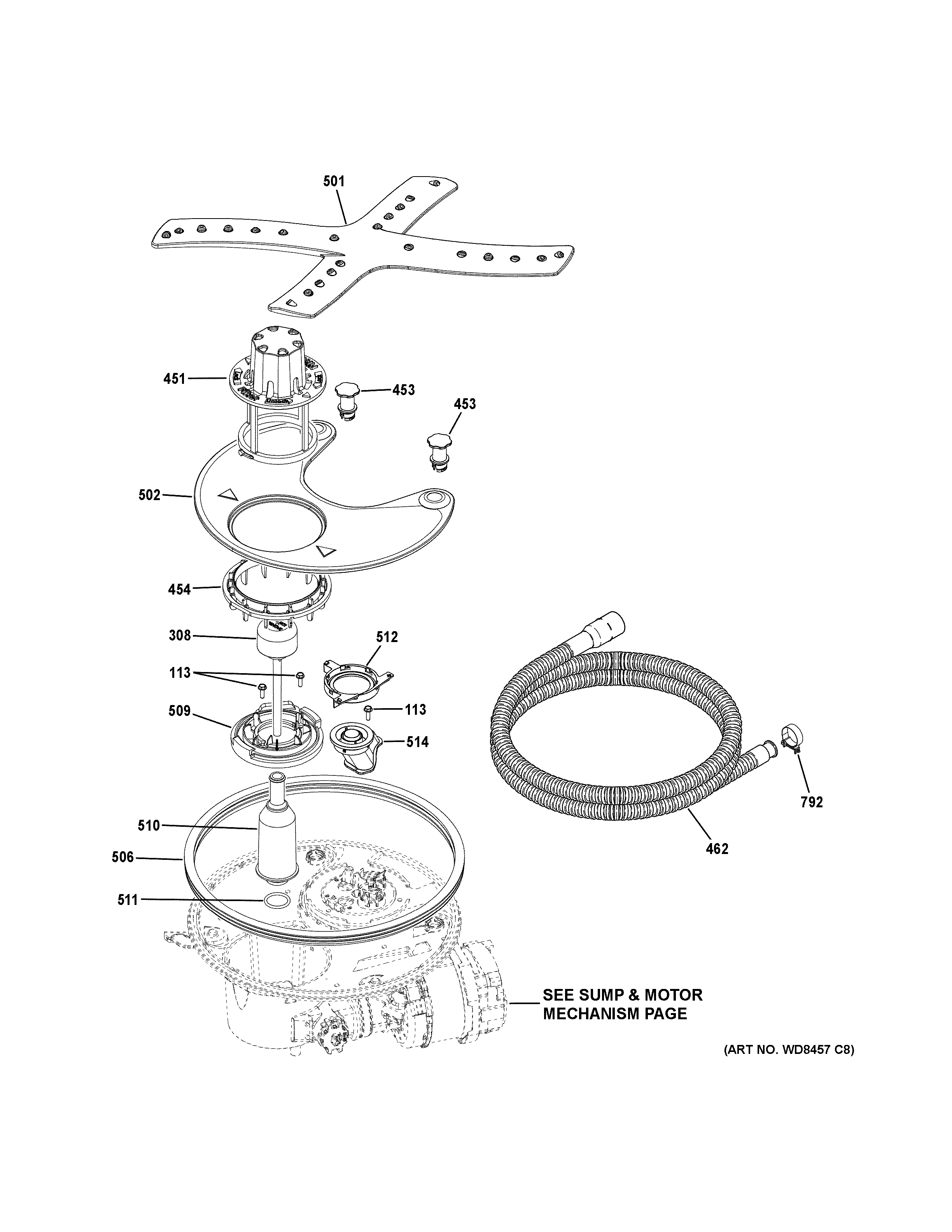 GE CDT845P3N0D1 sump & filter assembly diagram