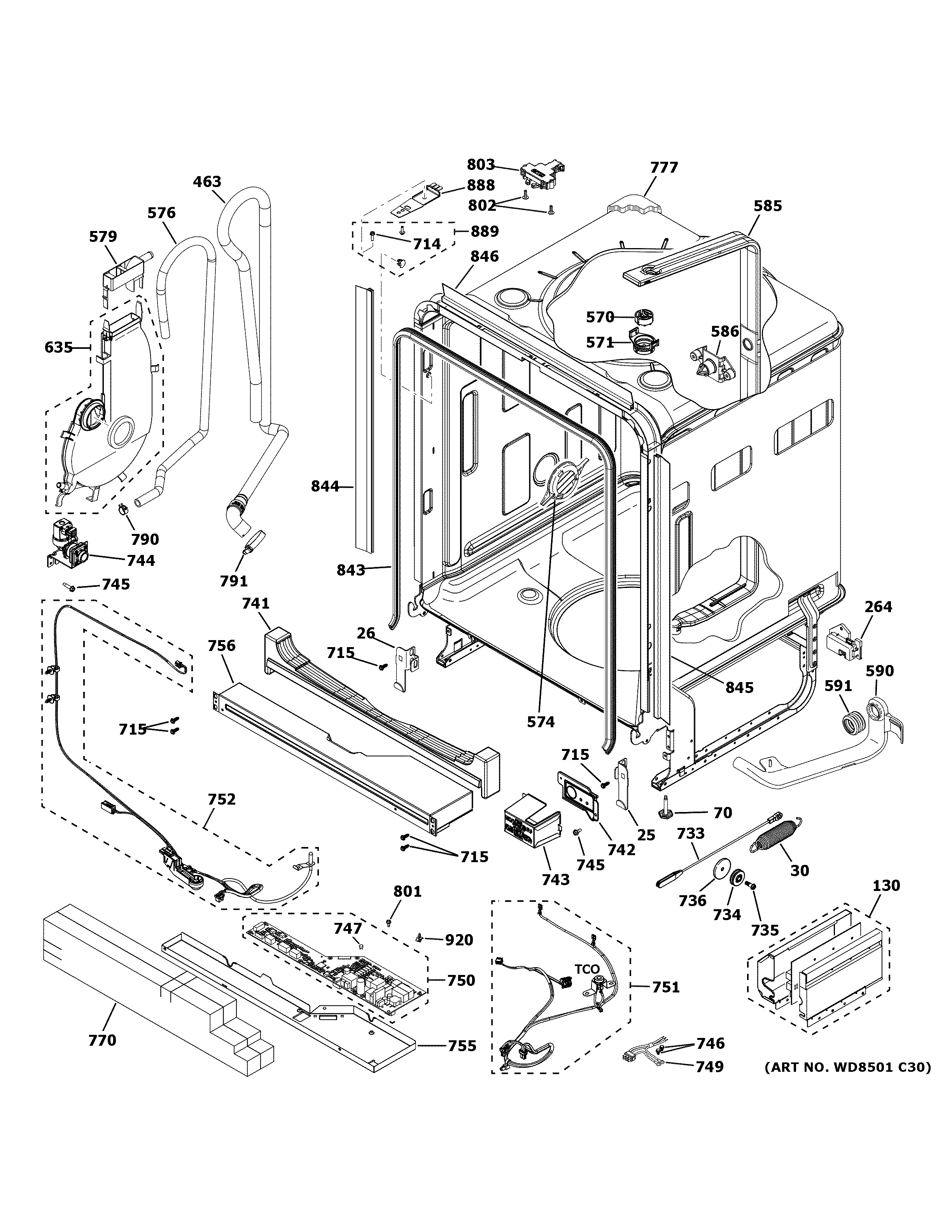 GE CDT855P2N0S1 body parts (1) diagram