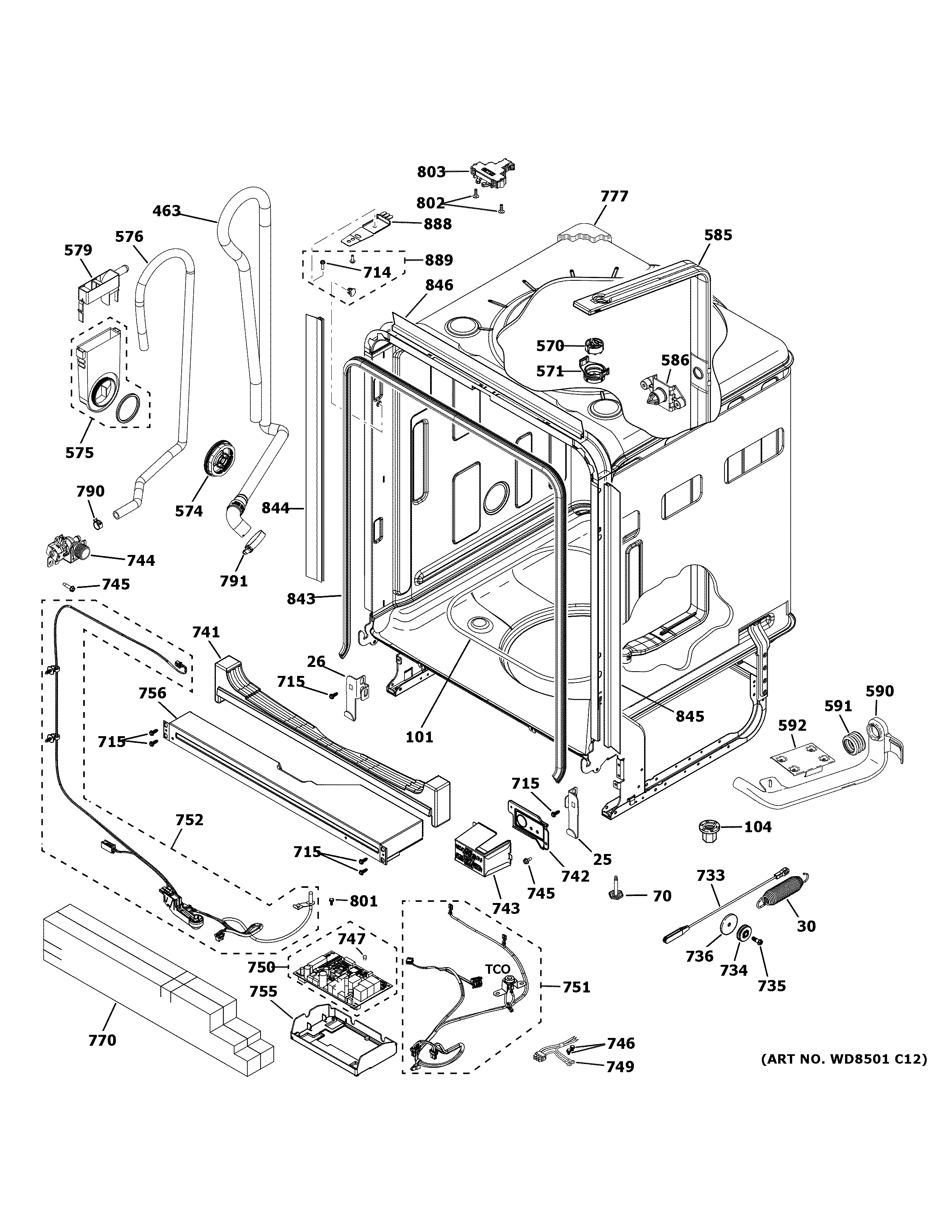 GE PDT715SBN2TS body parts (1) diagram