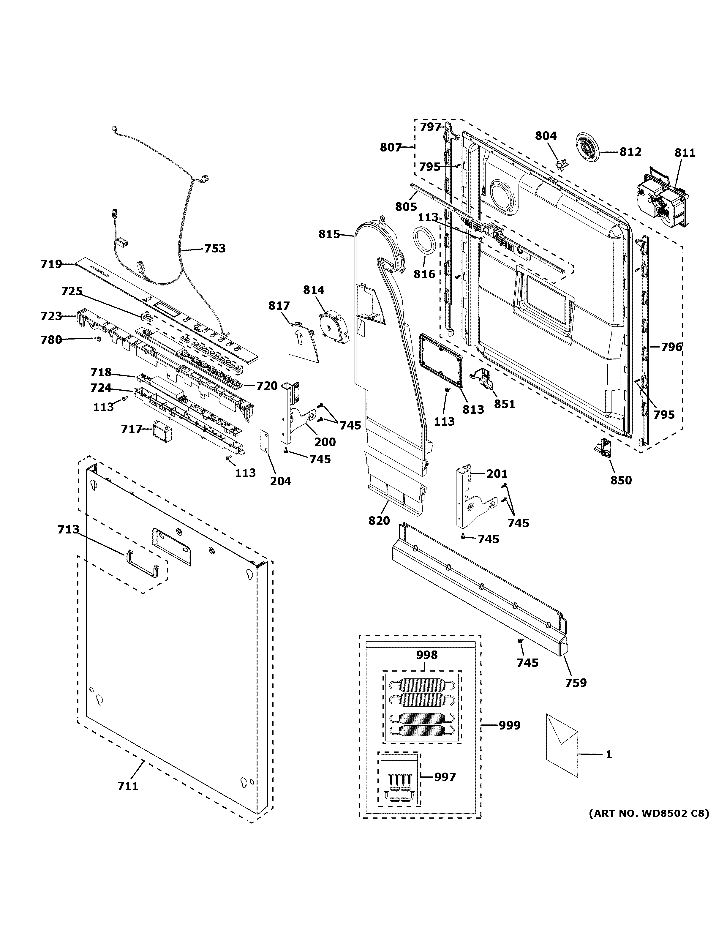 GE ZDT985SIN5II escutcheon & door assembly diagram