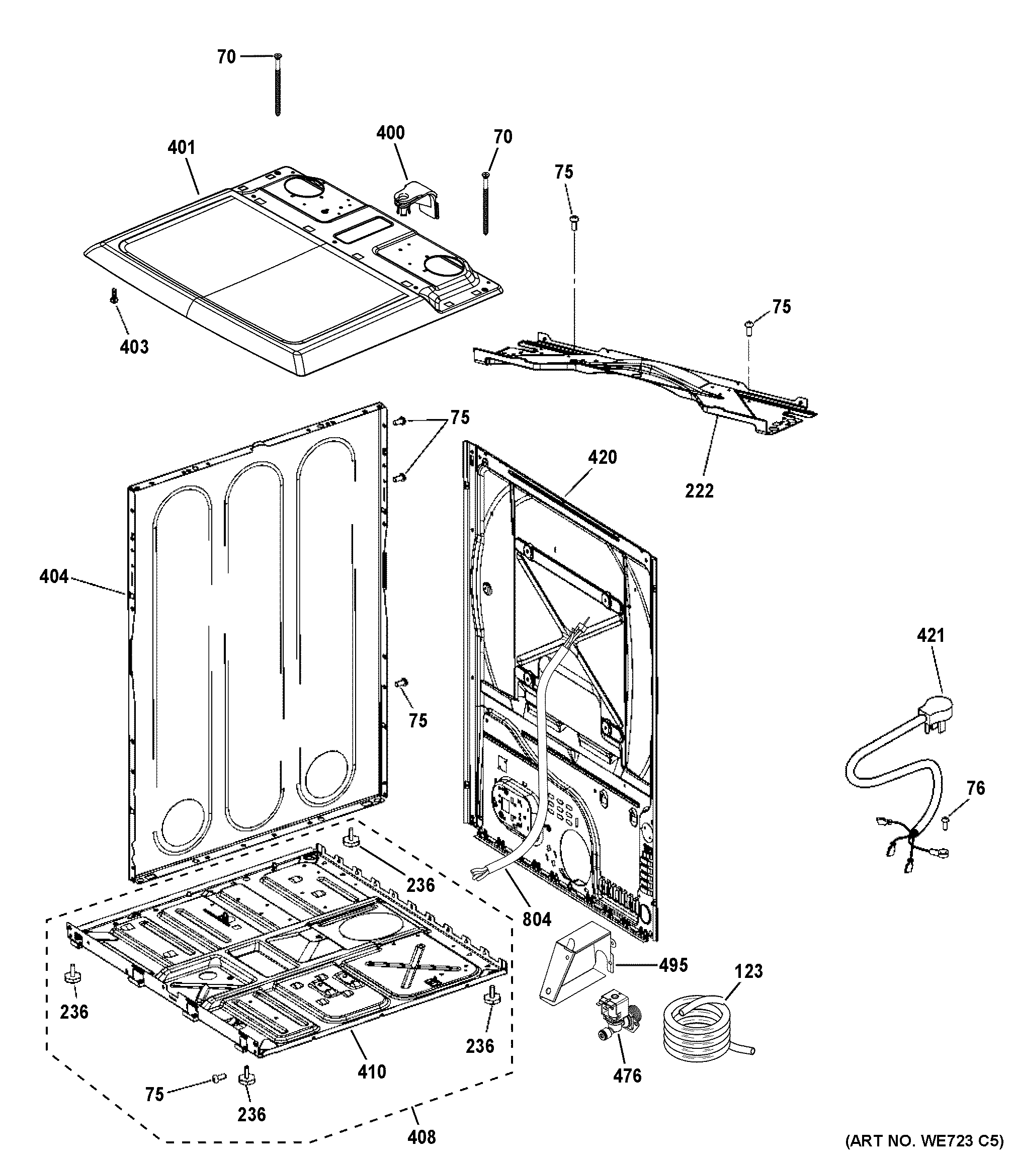 GE PTD70GBPT0RS cabinet & top panel diagram