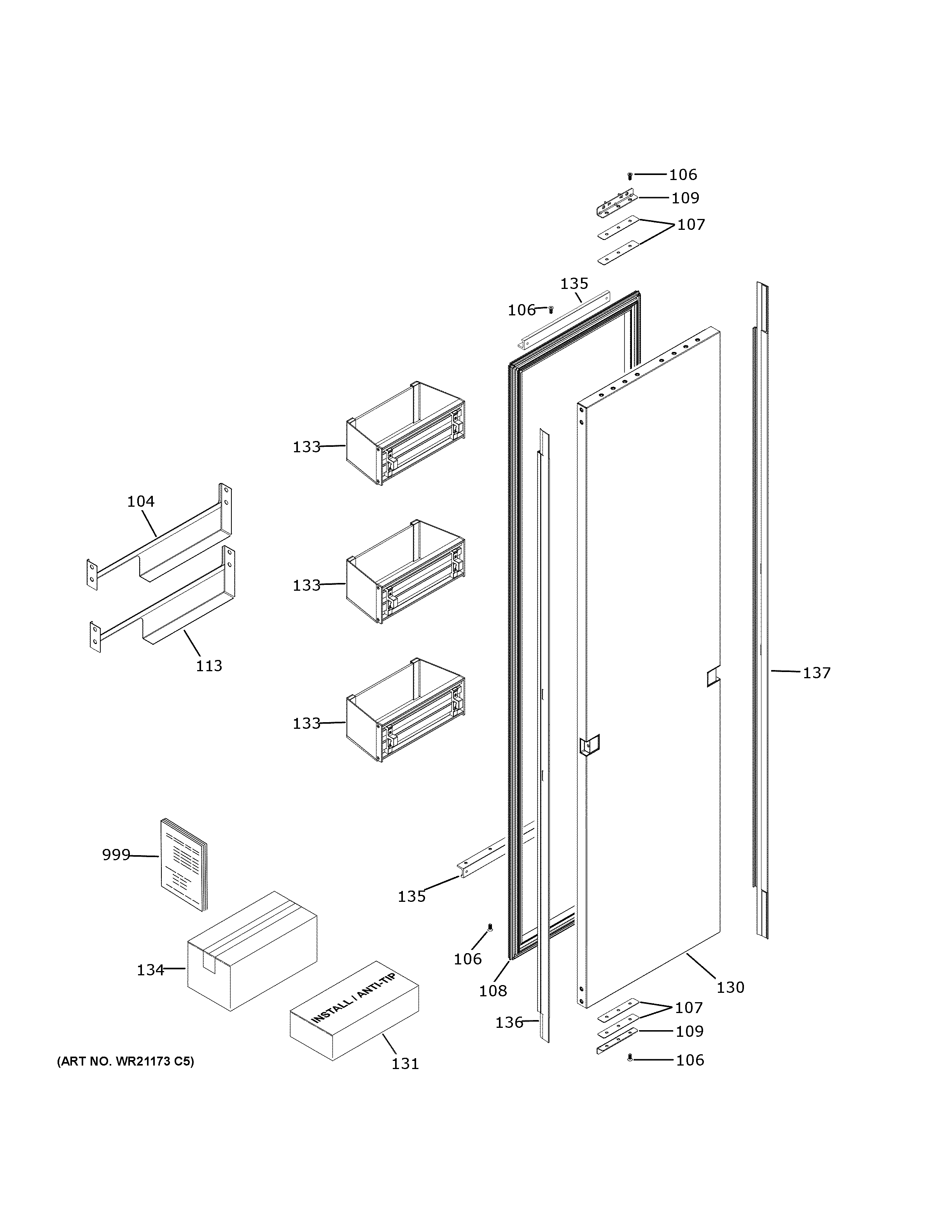 GE ZIF361NBRAII door diagram