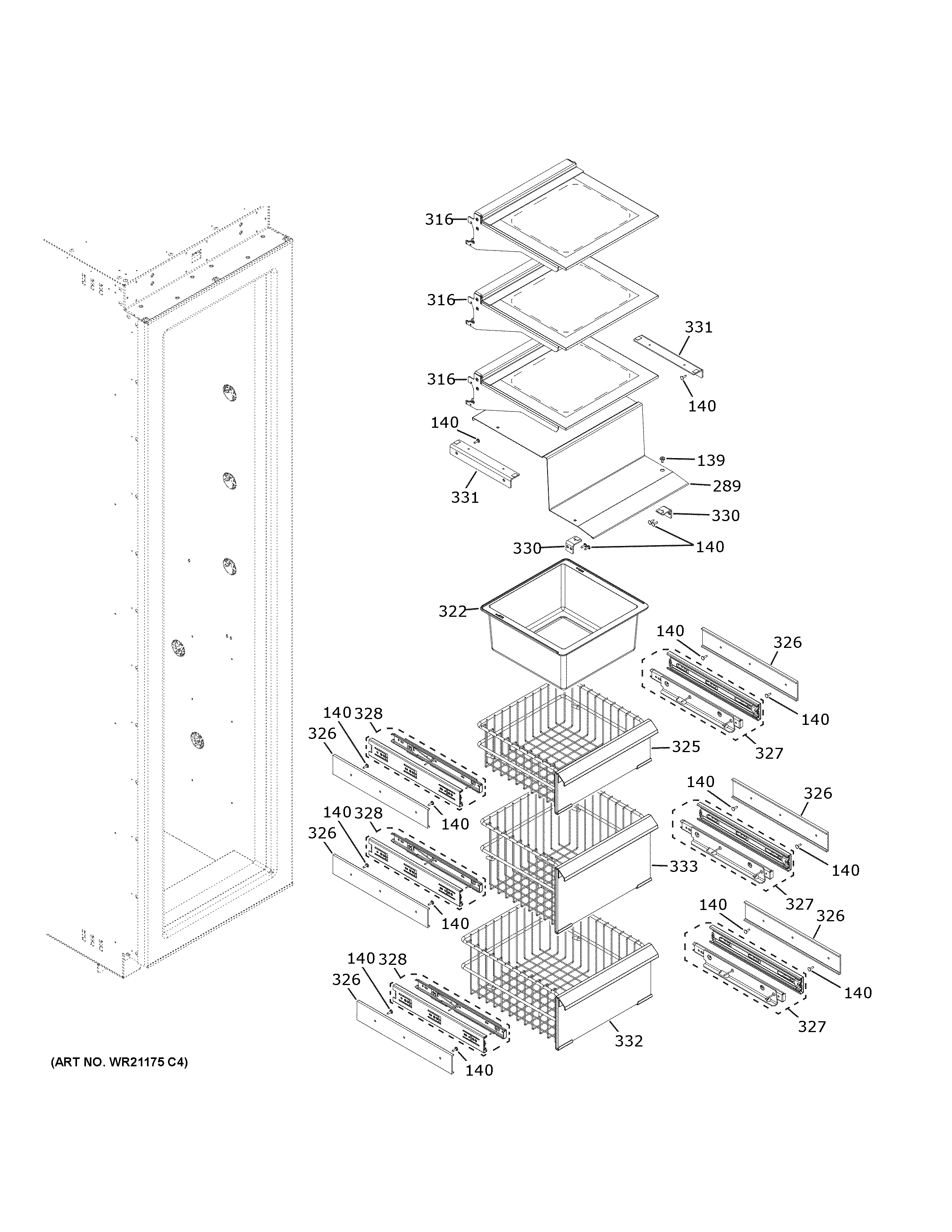 GE ZIF361NBRAII shelves & drawers diagram