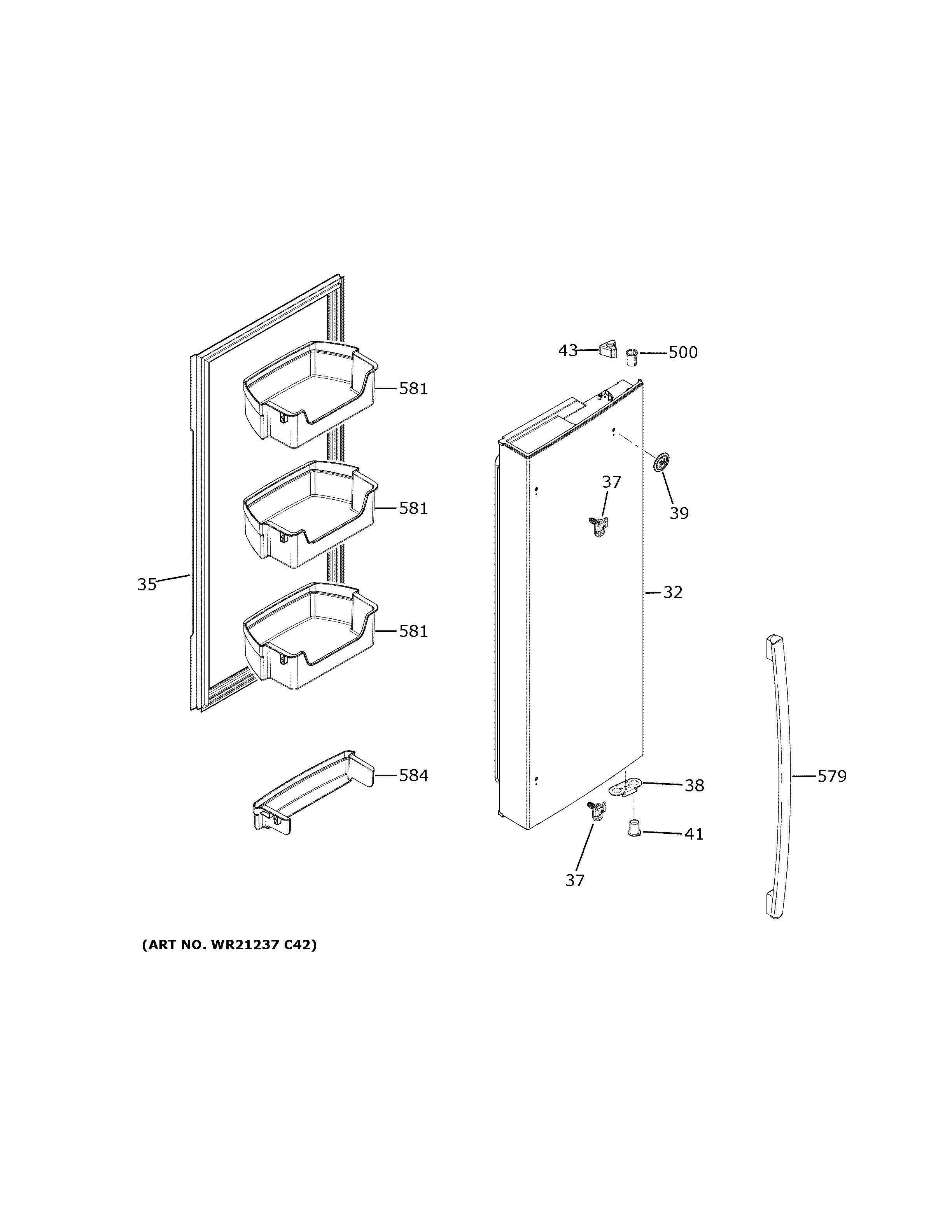 GE GFE26JGMWFBB fresh food door - rh diagram