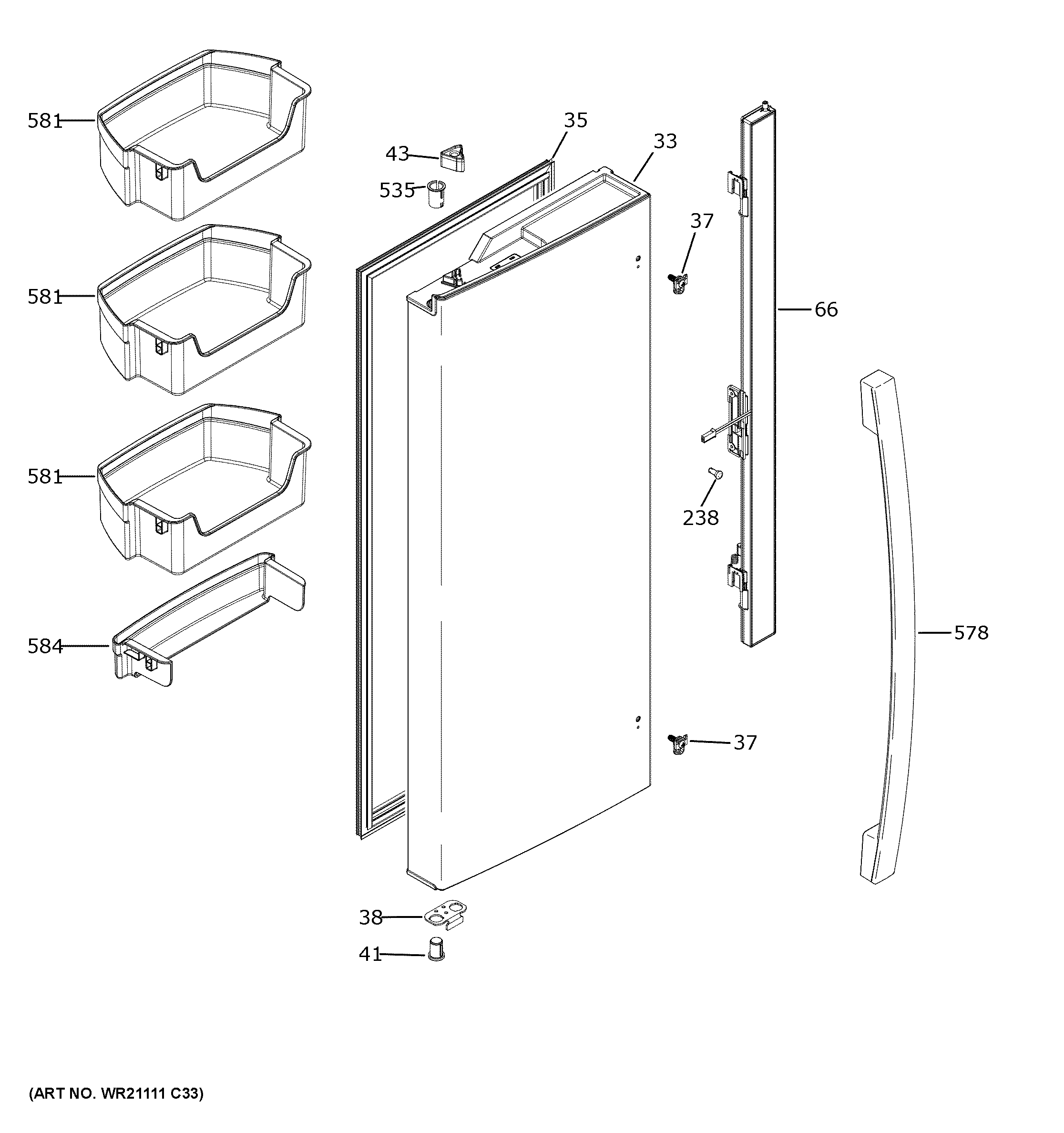 GE GNE27JYMWFFS fresh food door - lh diagram