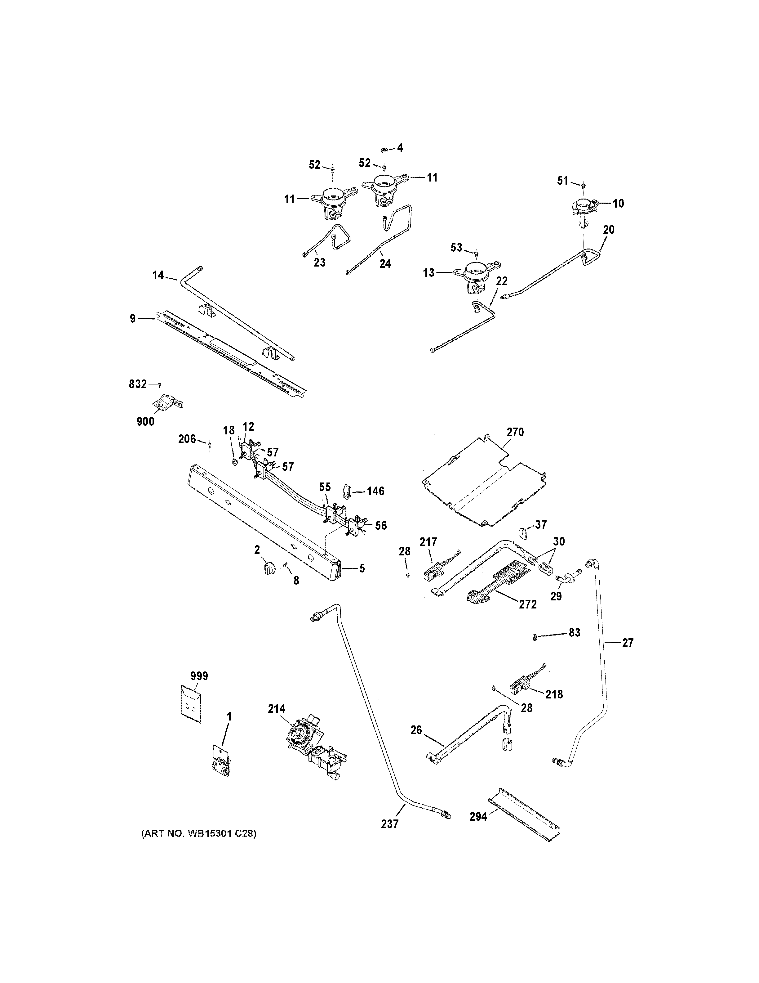 GE JGB635DEK5WW gas & burner parts diagram