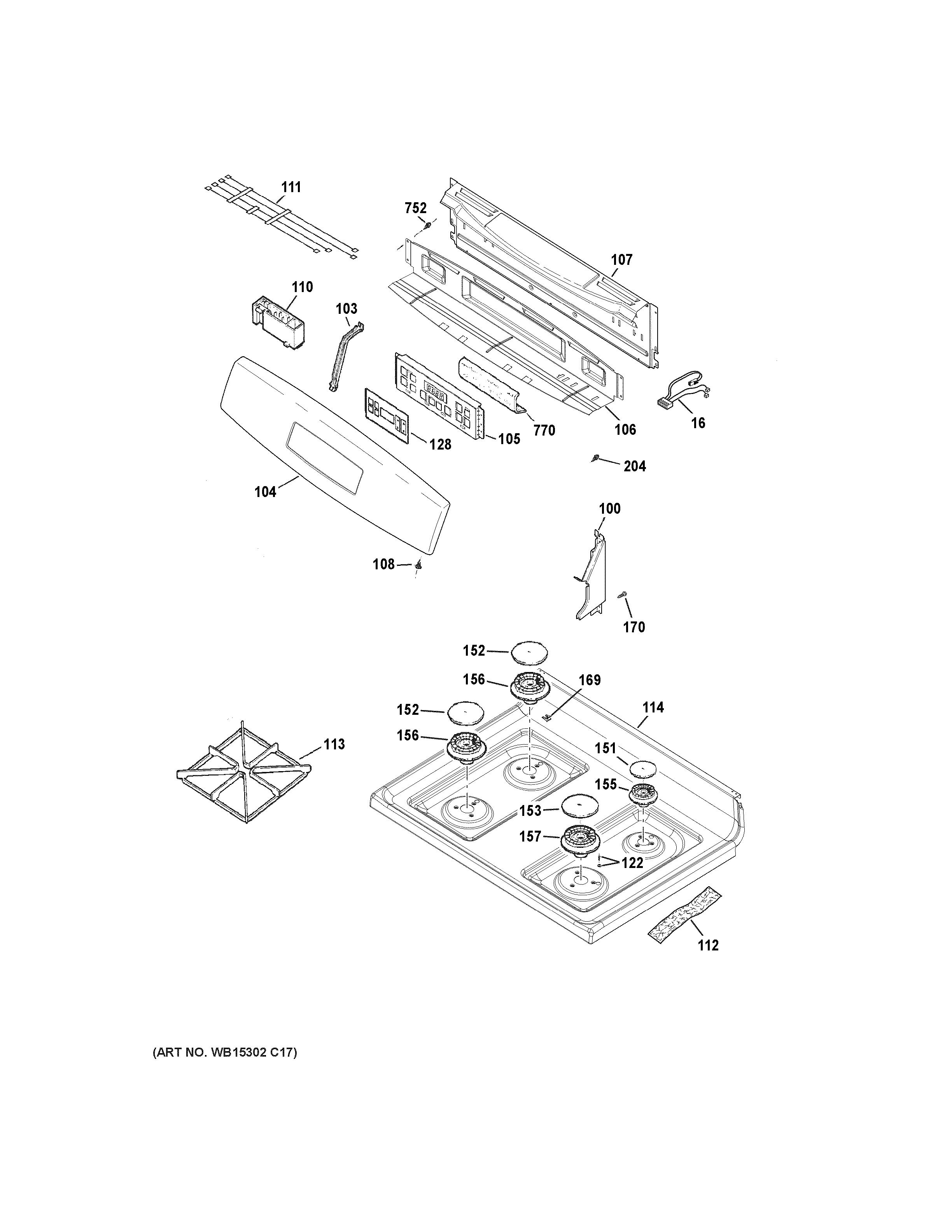 GE JGB635DEK5WW control panel & cooktop diagram