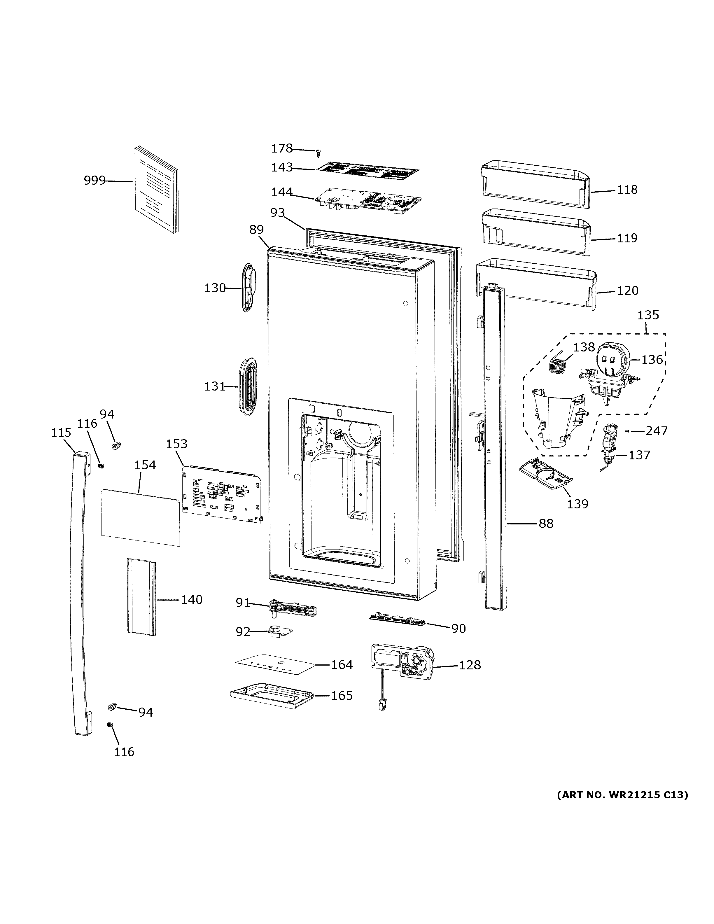 GE PVD28BYNCFS dispenser door diagram