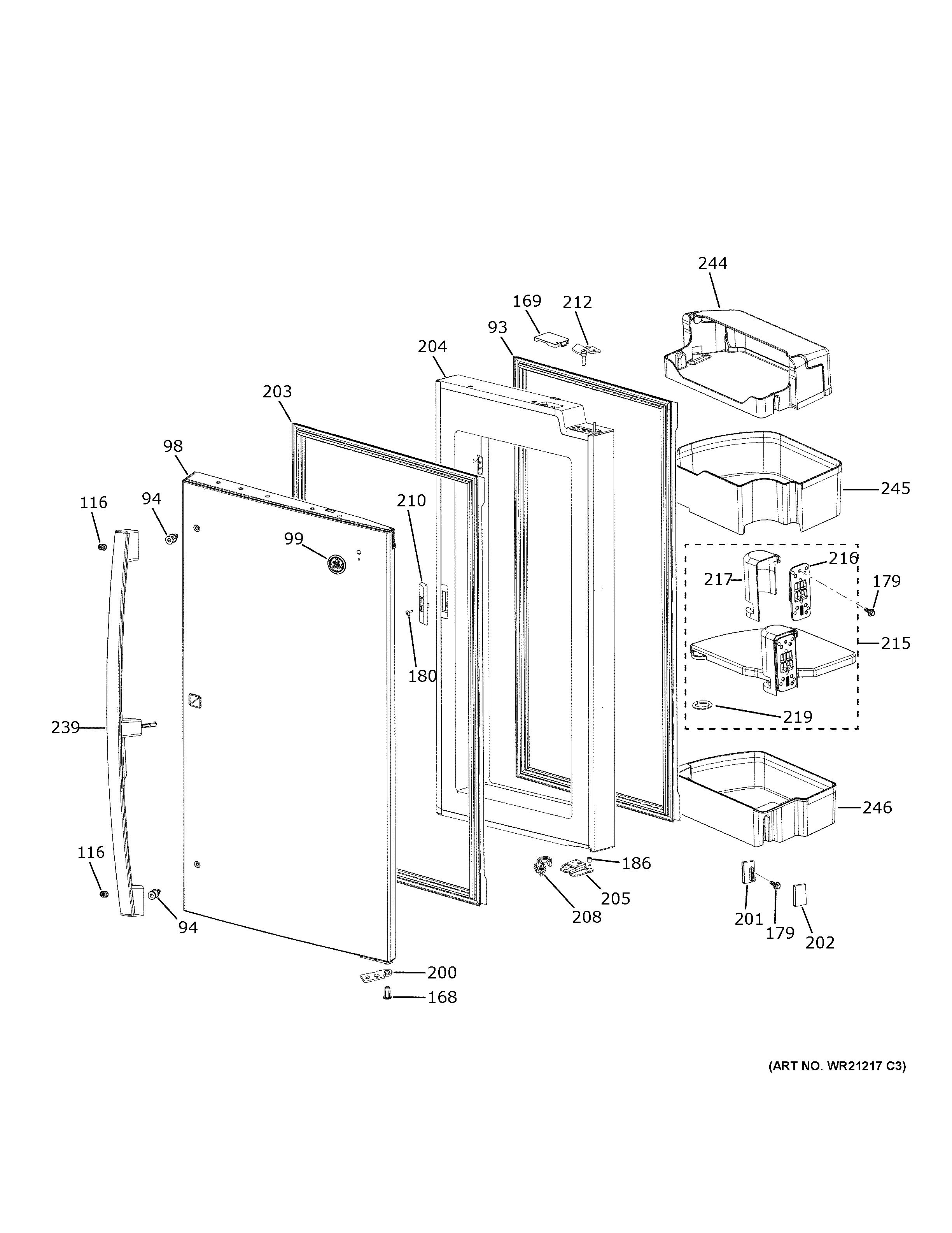 GE PVD28BYNCFS refrigerator door - rh diagram