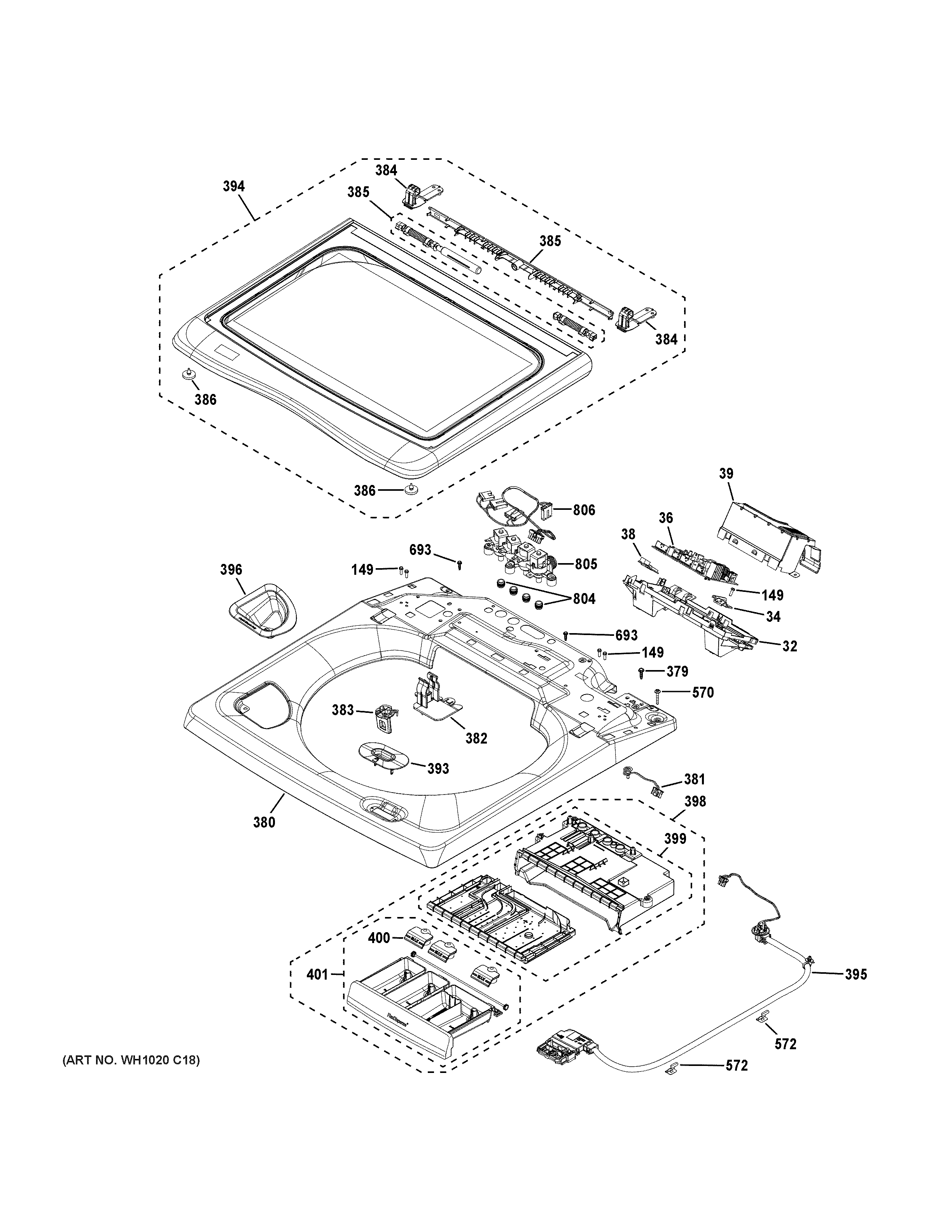 GE PTW600BSR1WS top panel & lid diagram