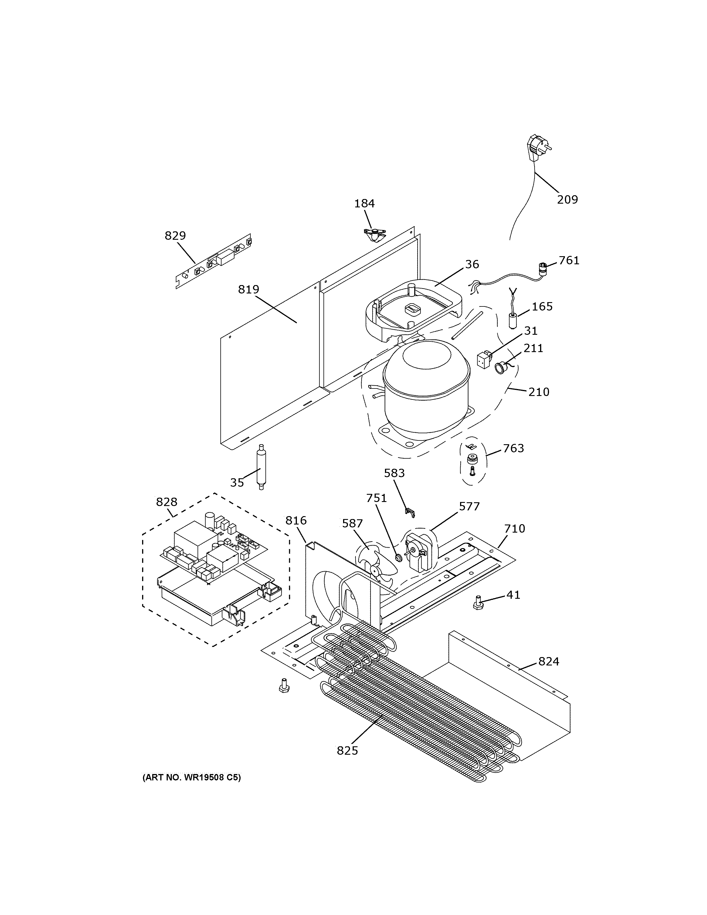 GE ZIDS240WBSS machine compartment diagram
