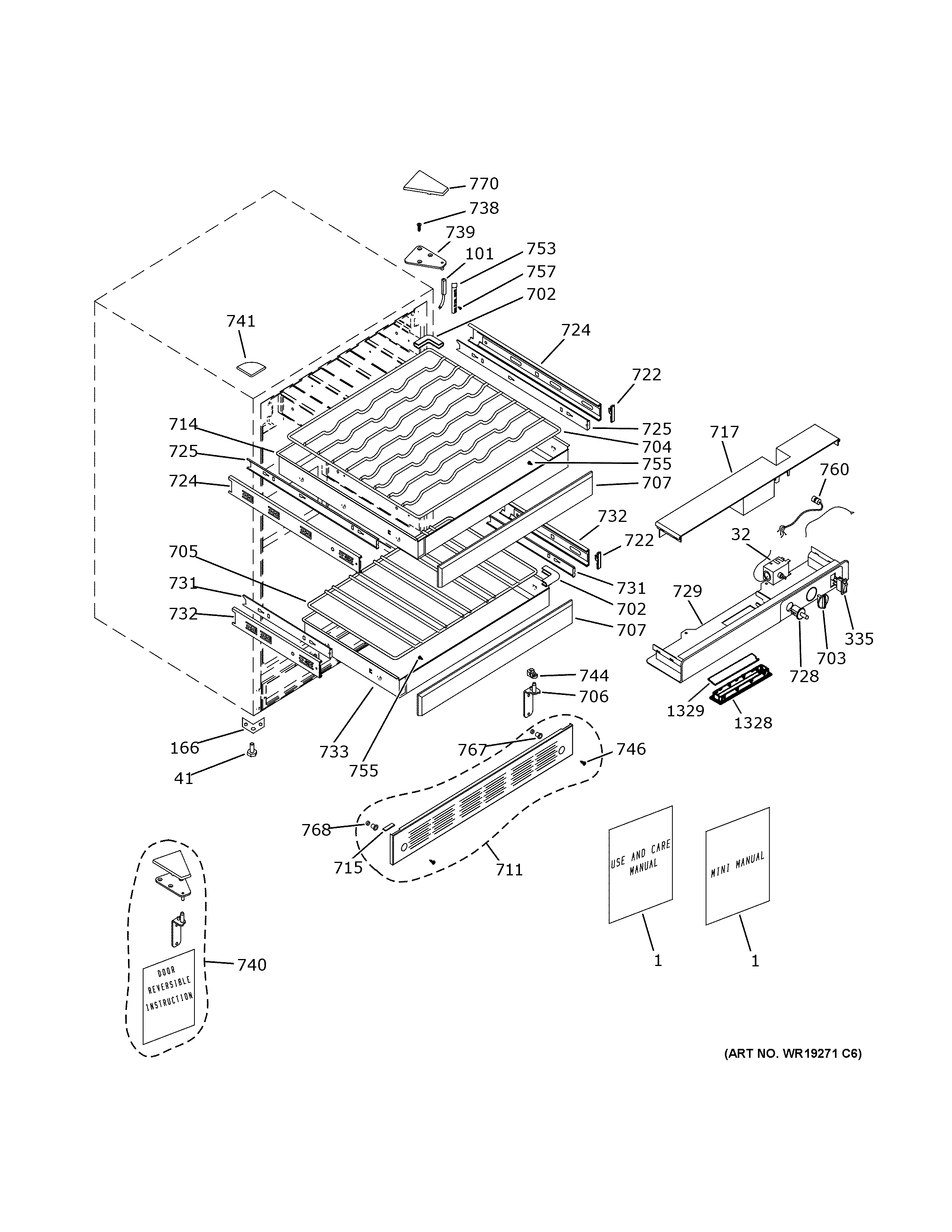 GE PCR06WATFSS cabinet & shelves diagram