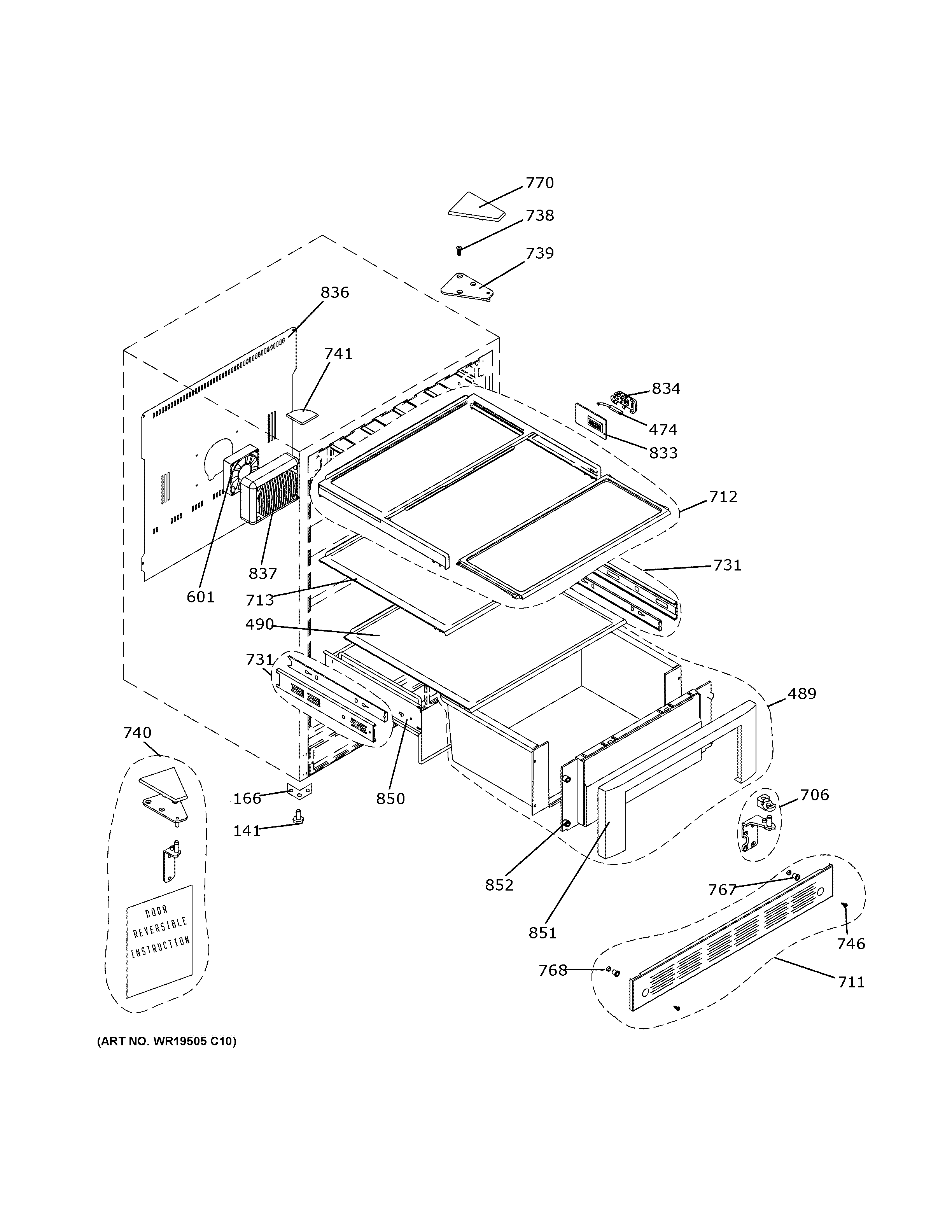 GE ZIFS240NDSS cabinet & shelves diagram