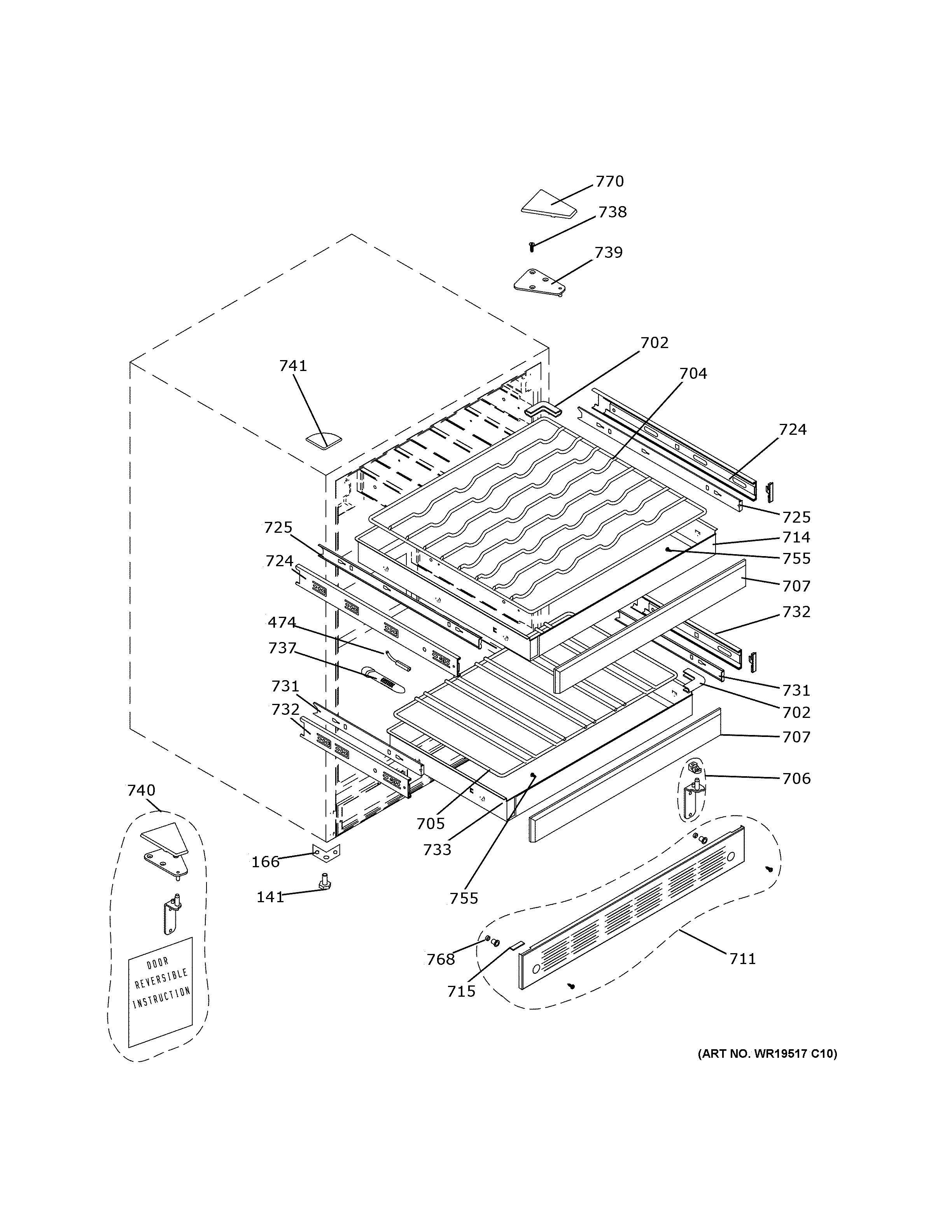 GE ZDWI240HCII cabinet & shelves diagram