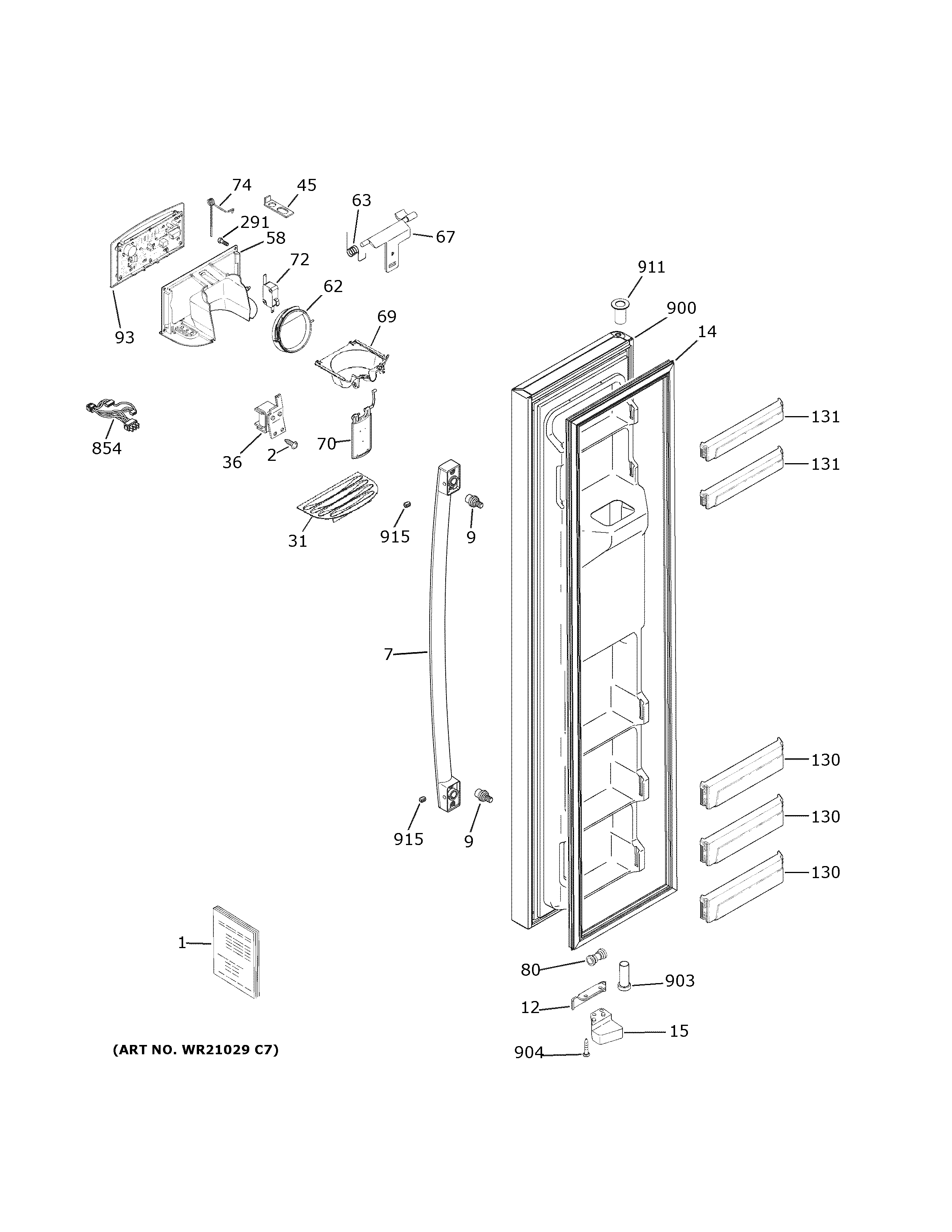 GE GZS22DGJXFWW freezer door diagram