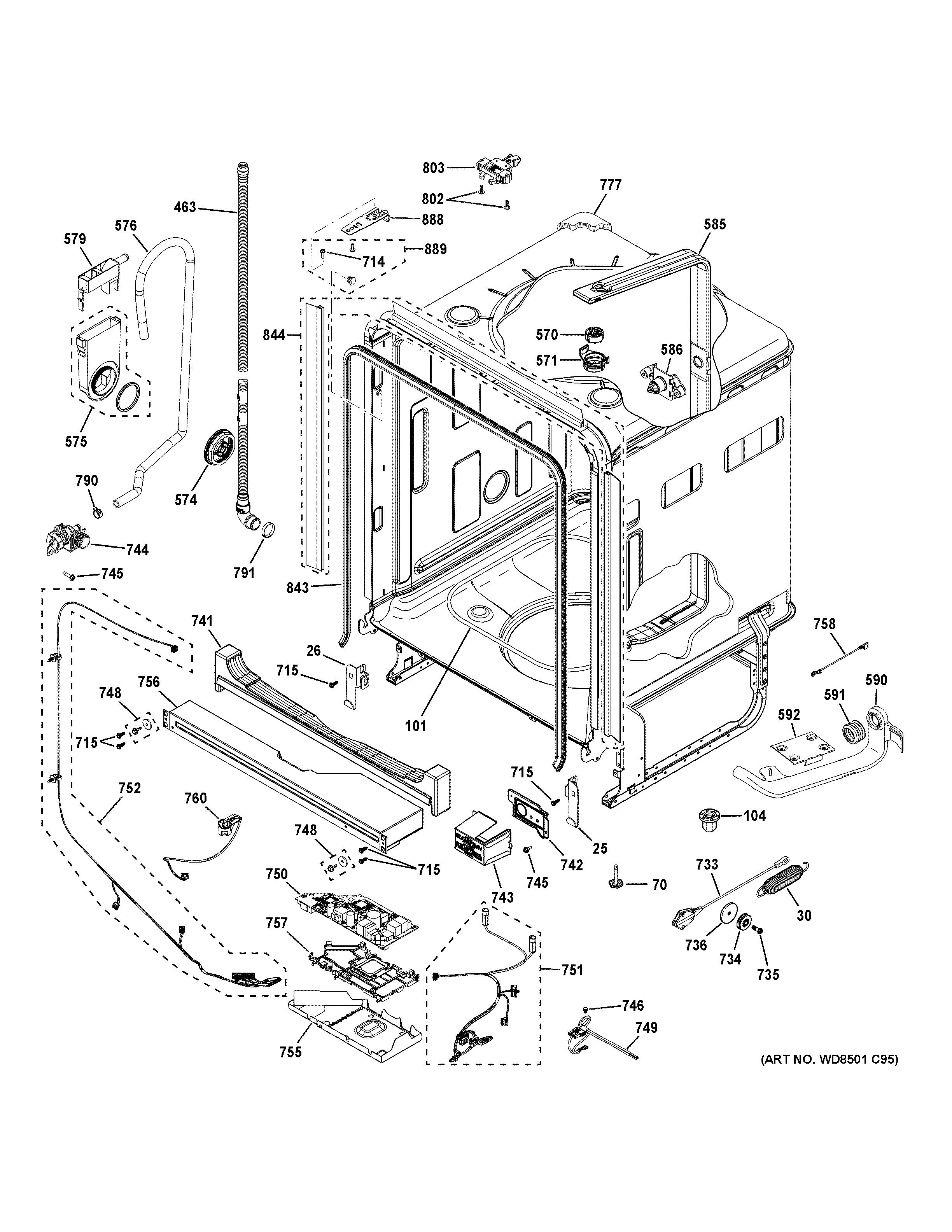 GE CDT845P4N8W2 body parts (1) diagram