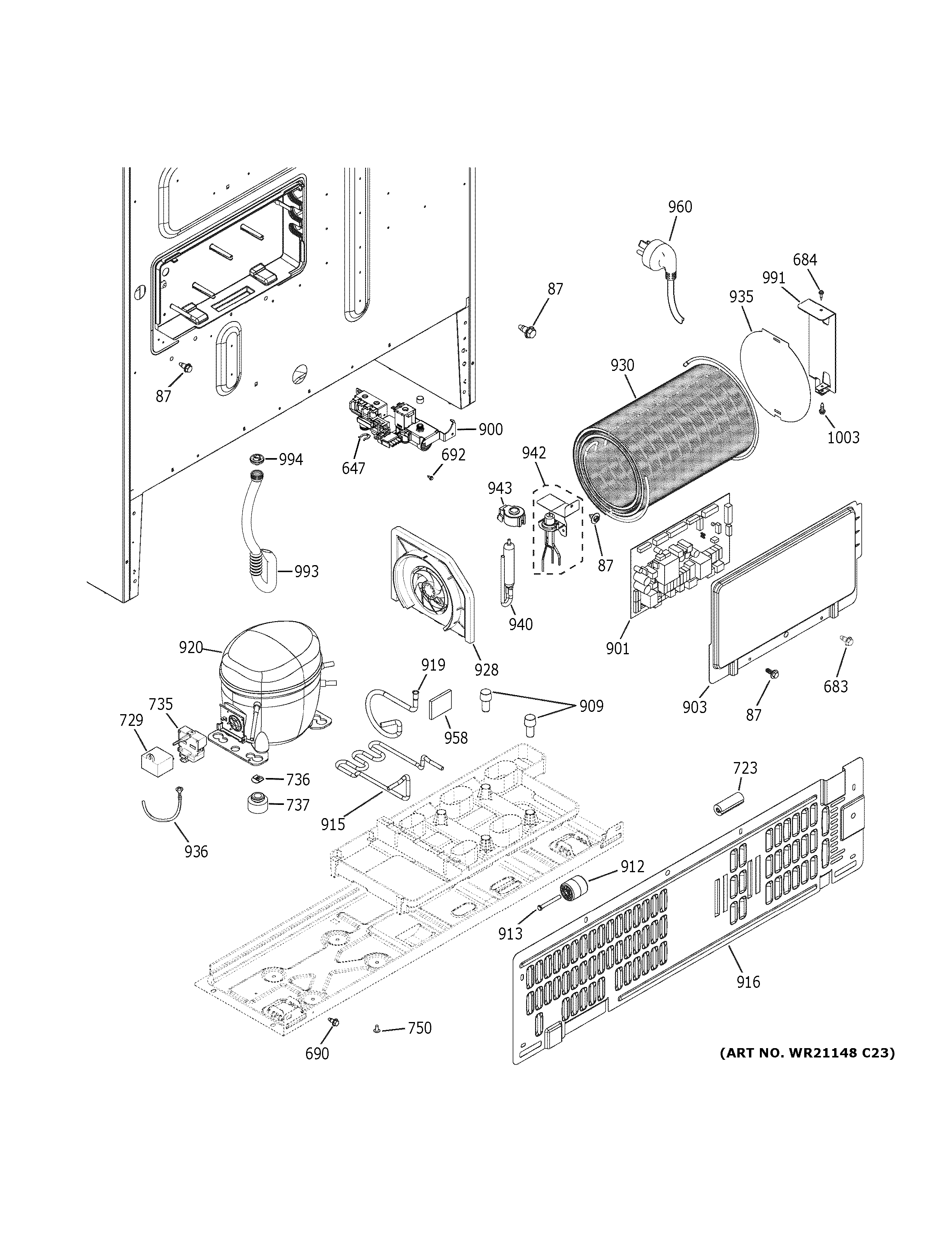 GE PYE22PYNEFS machine compartment diagram