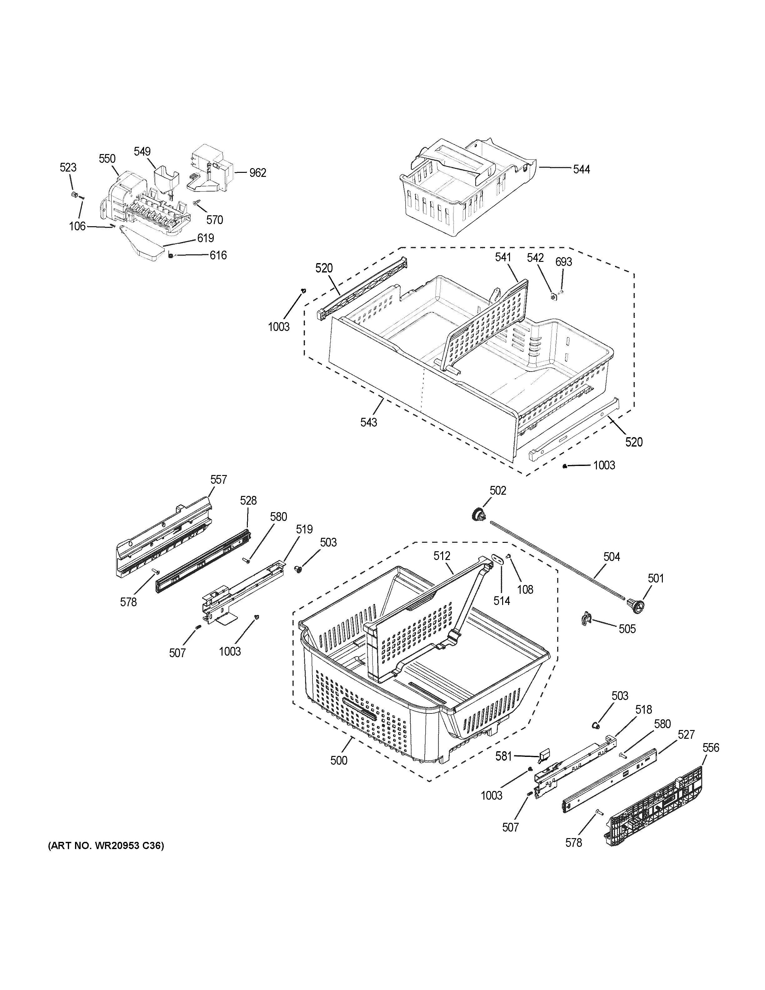 GE GNE29GMKPES freezer shelves diagram