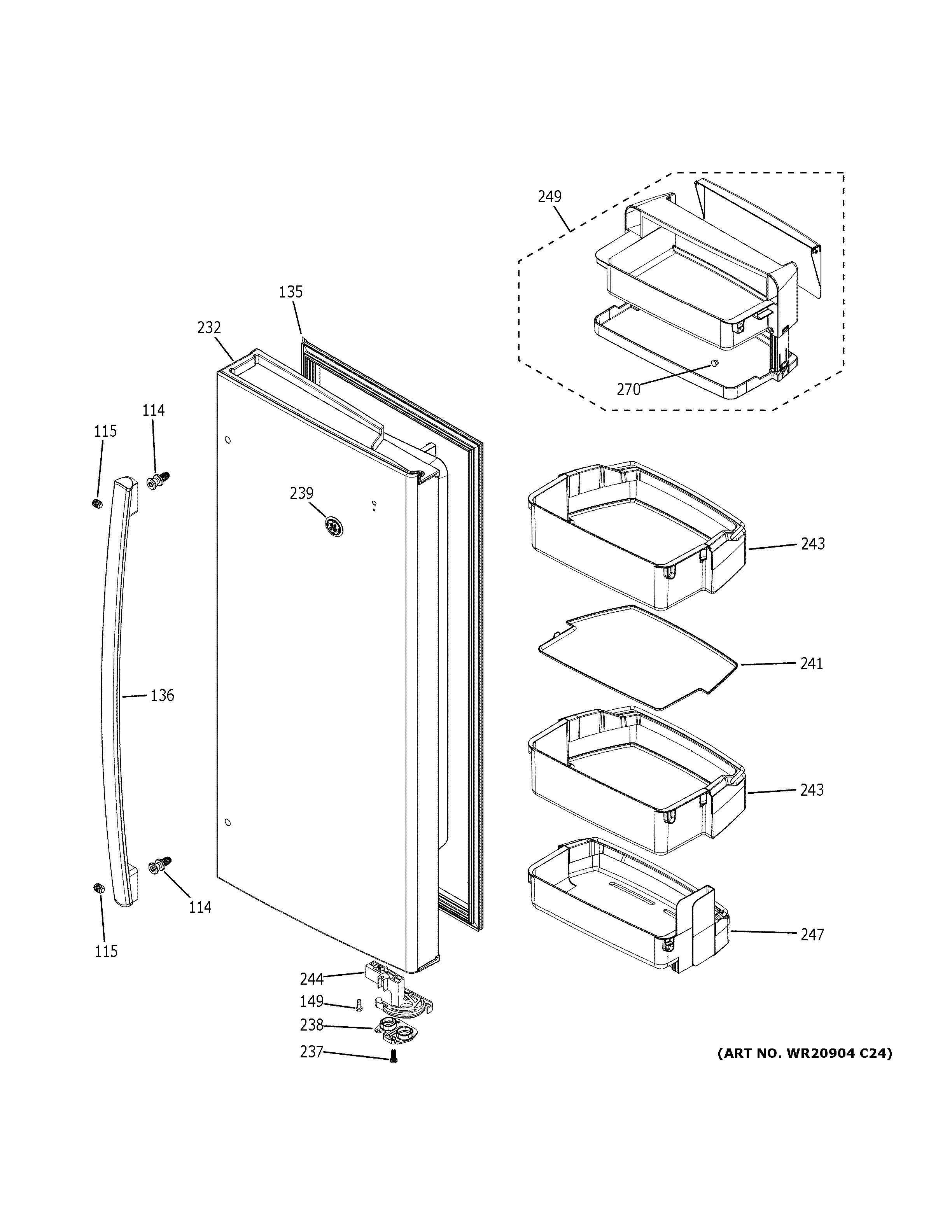 GE PYE22KMKRES fresh food door - rh diagram
