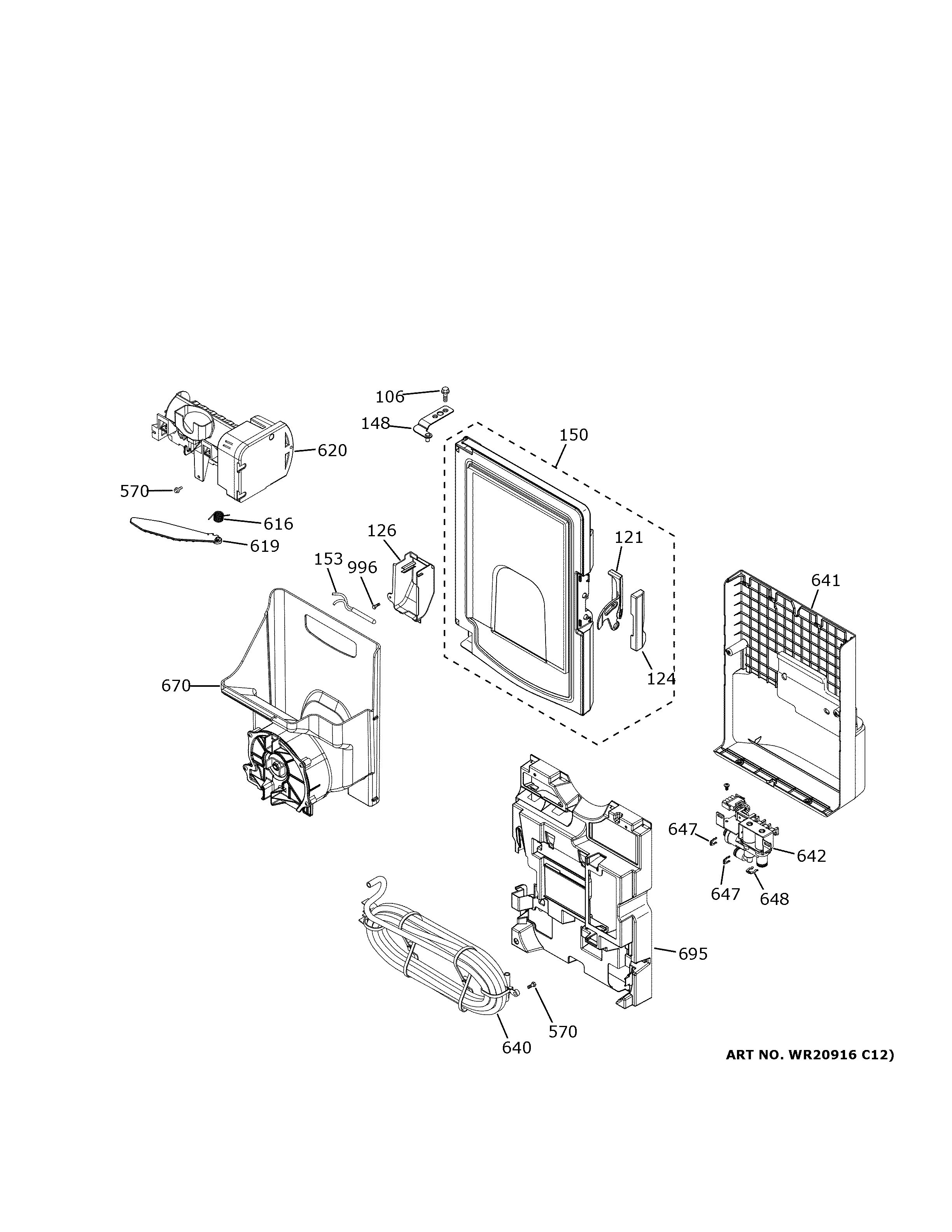 GE GFD28GYNFFS ice maker & dispenser diagram