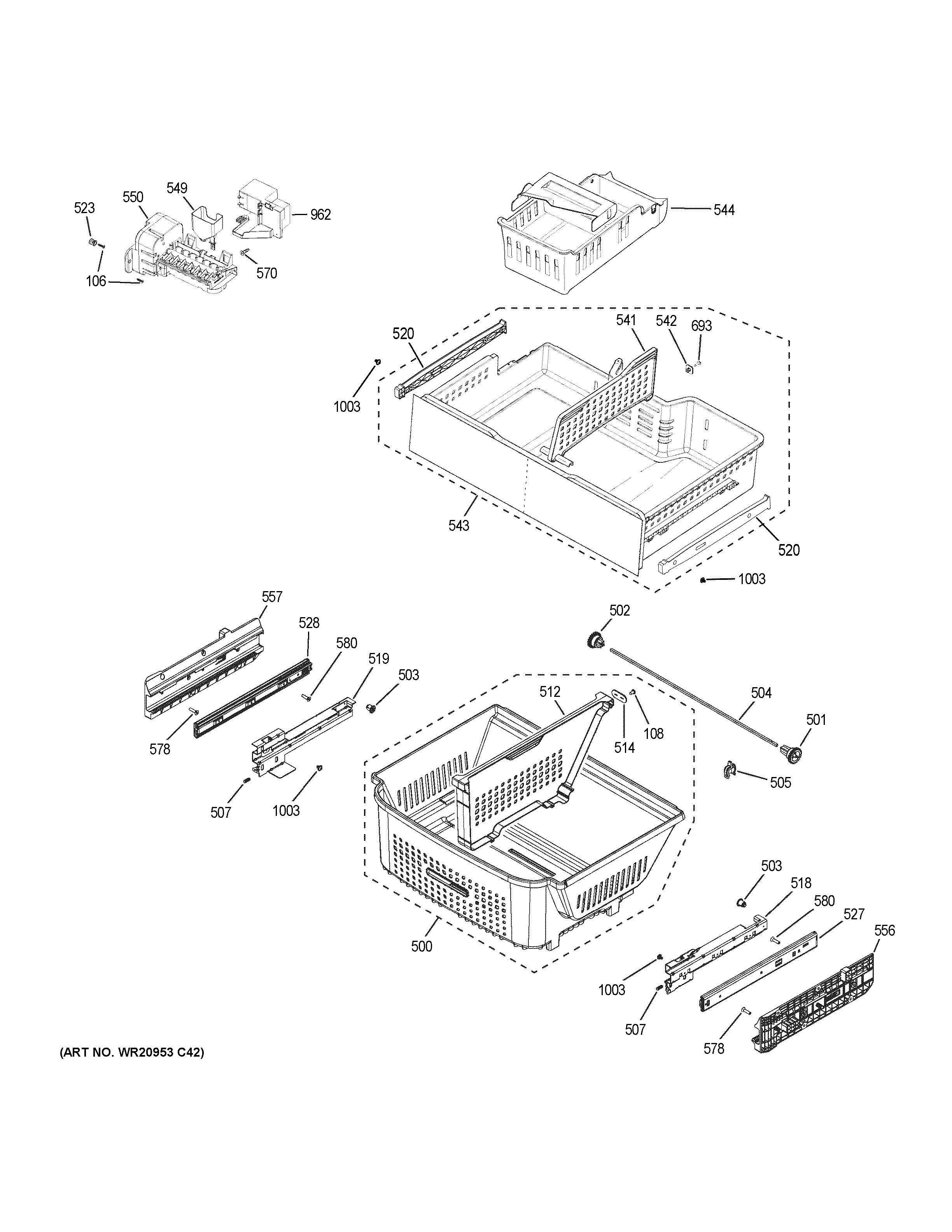 GE PWE23KYNEFS freezer shelves diagram