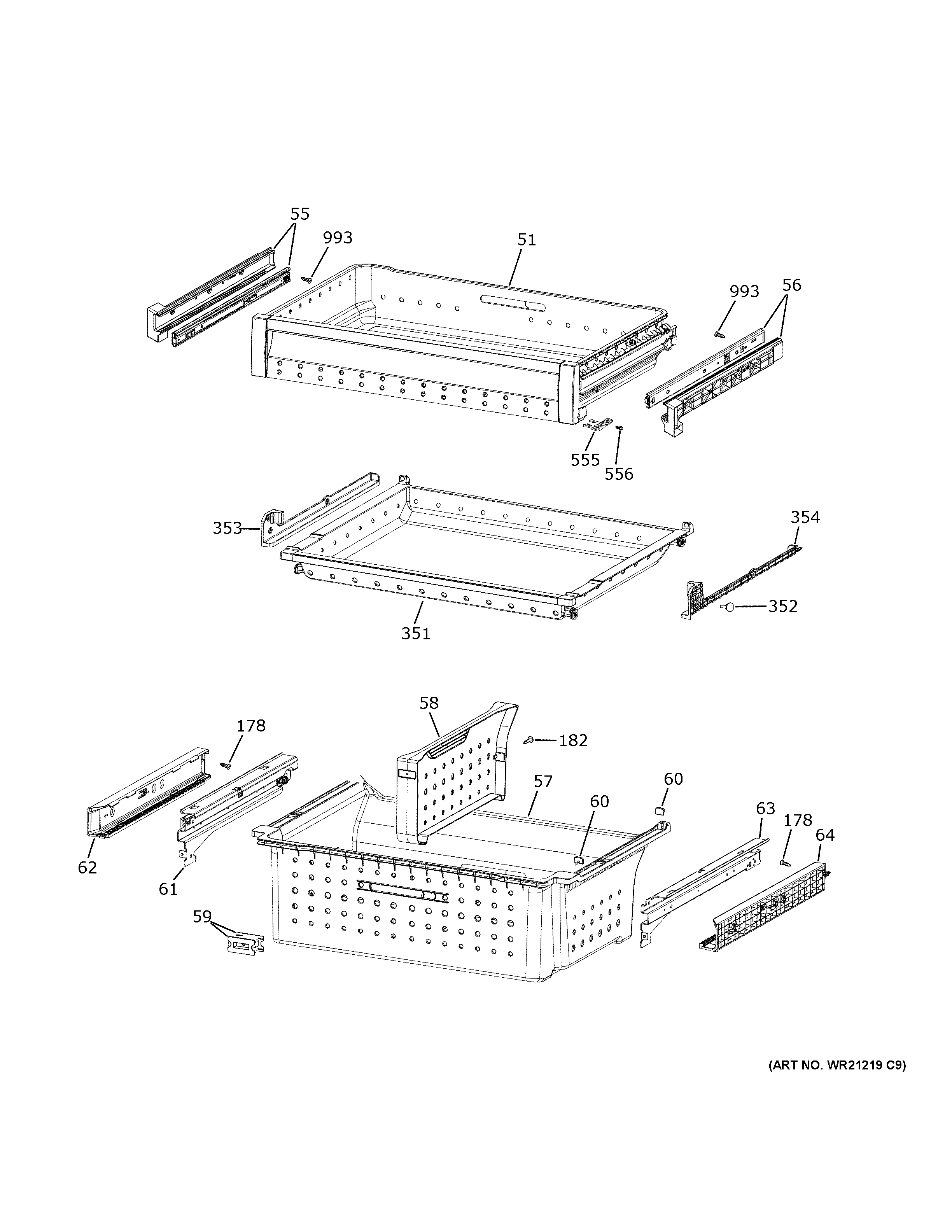 GE CXE22DM5PBS5 freezer shelves diagram