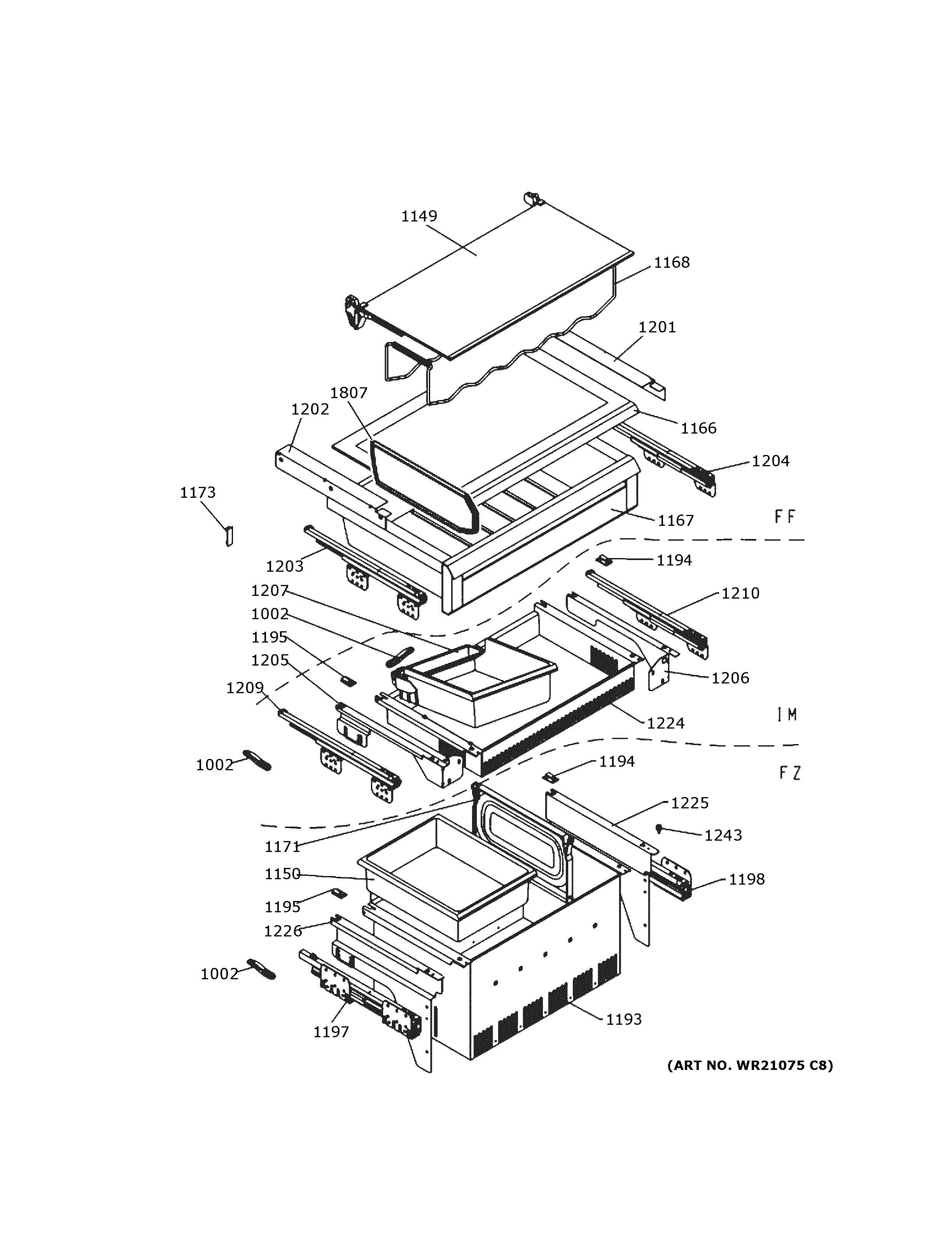 GE ZIC303NPPBII shelves & drawers diagram