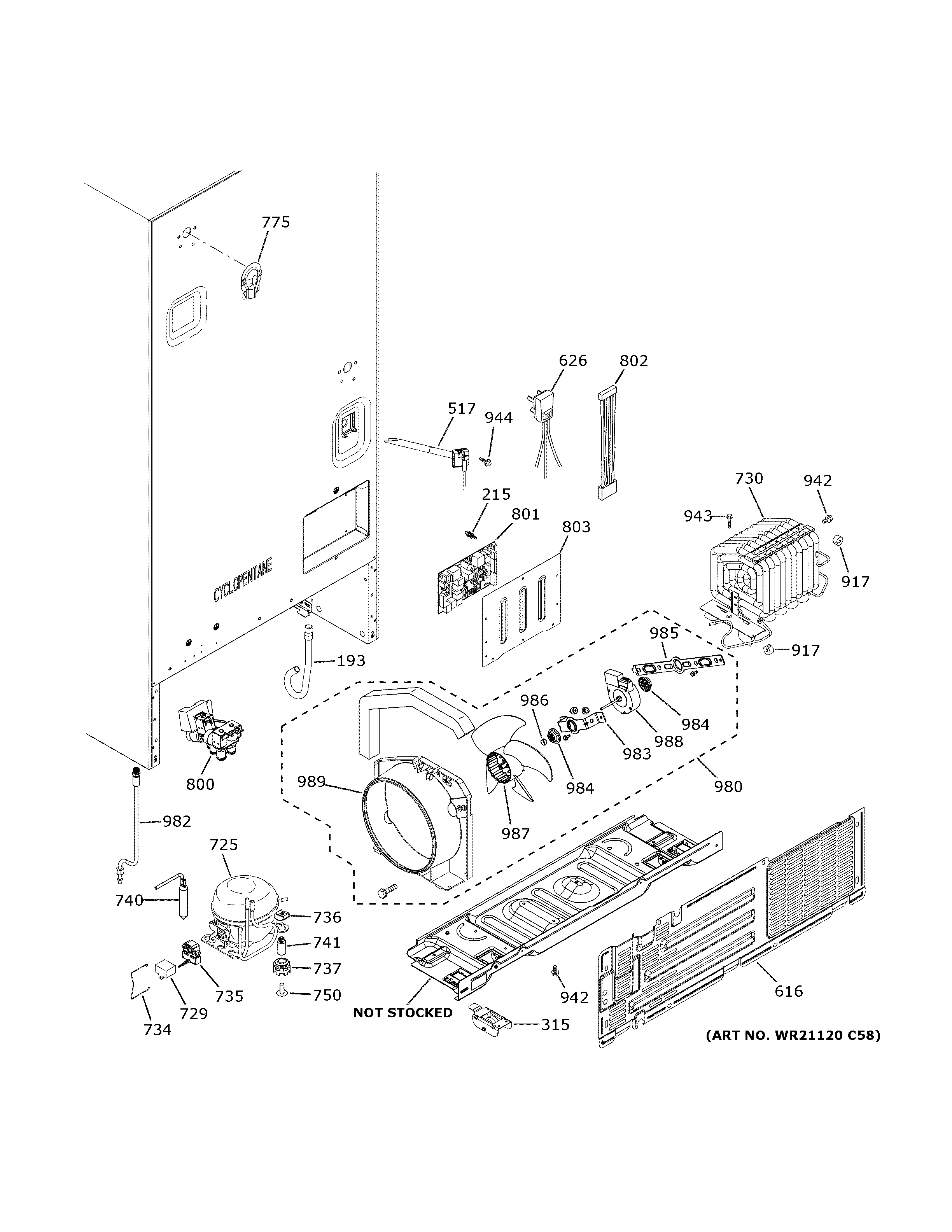 GE GNE25JGKXFWW machine compartment diagram