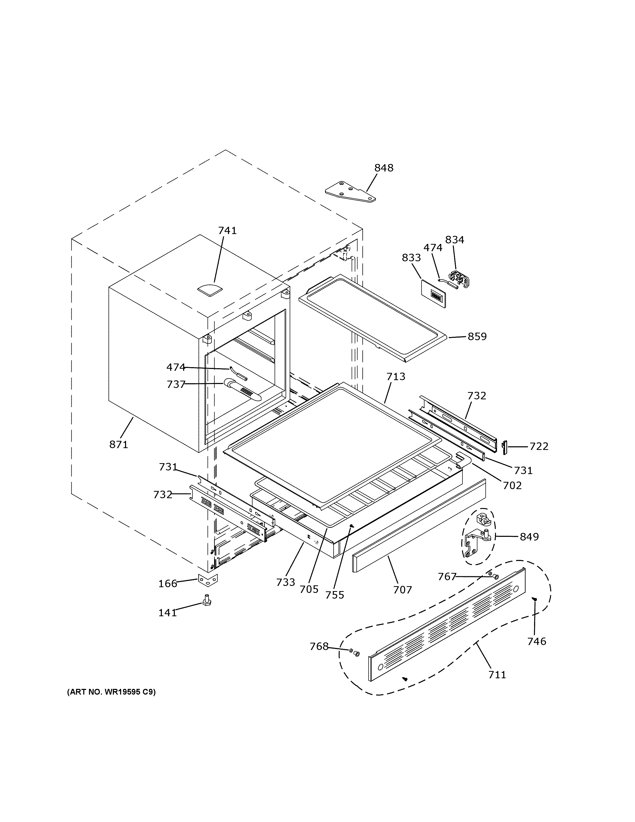GE ZIBI240HCII cabinet & shelves diagram