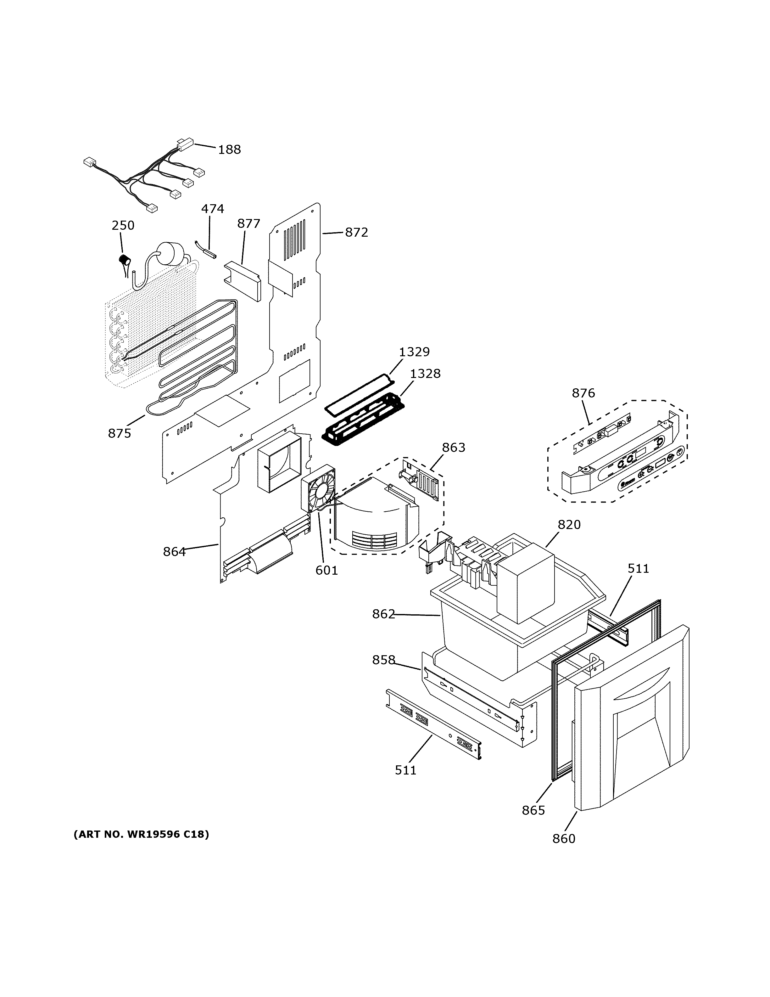 GE ZIBI240HCII freezer controls & components diagram